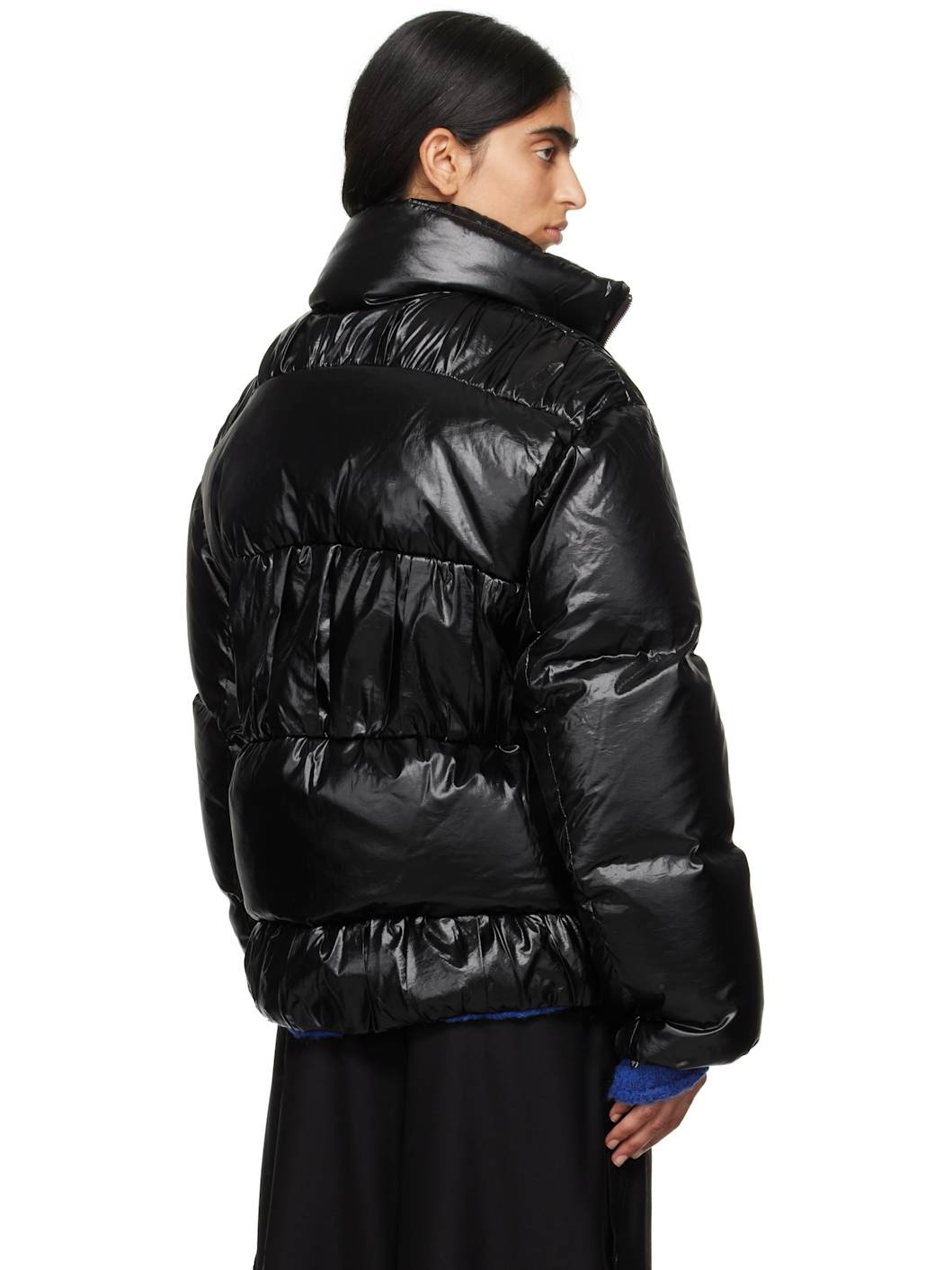 Black Gathered Down Jacket - 3