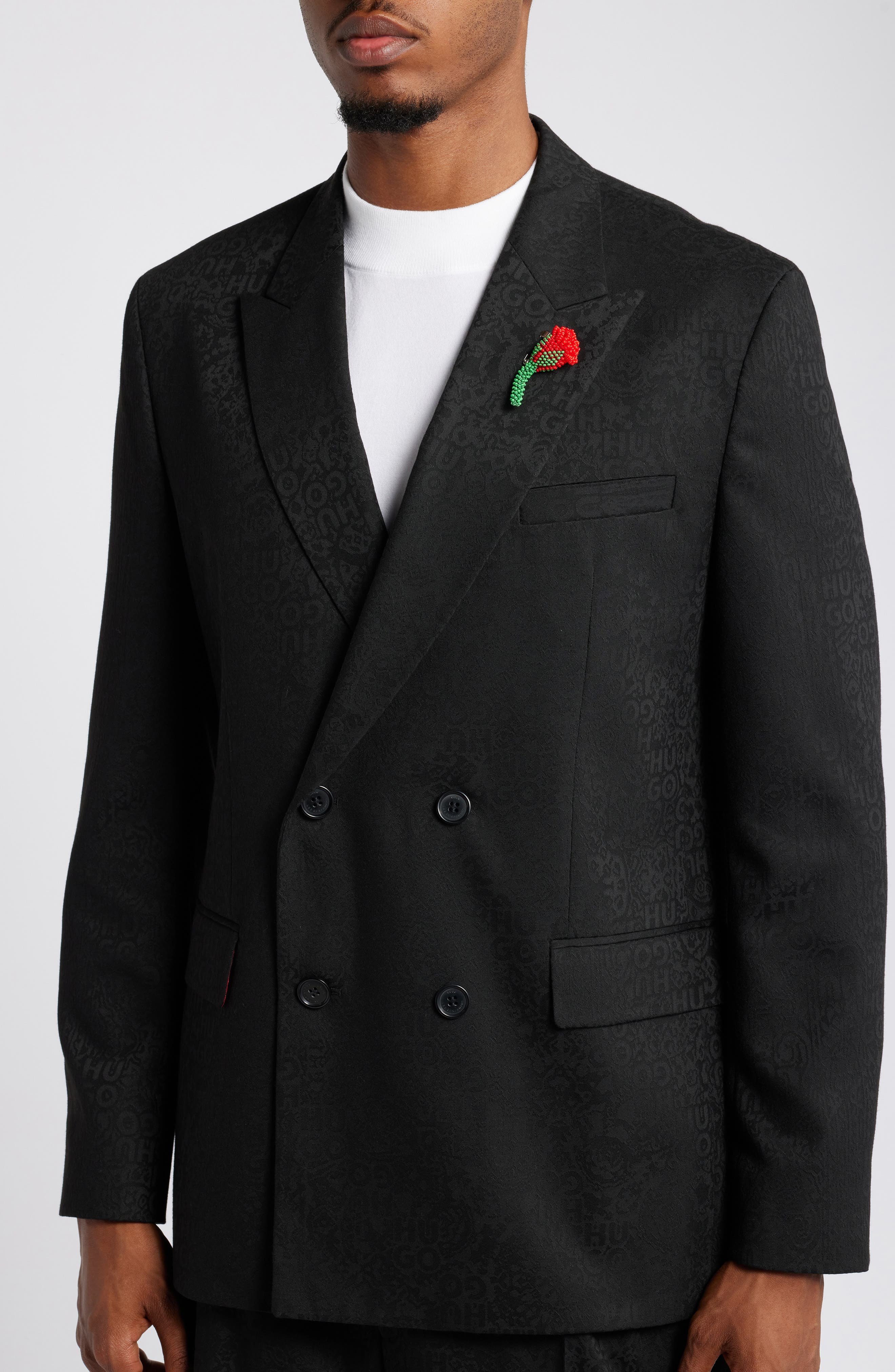 HUGO Hasan Modern Fit Logo Jacquard Sport Coat in Black Multi at Nordstrom - 4