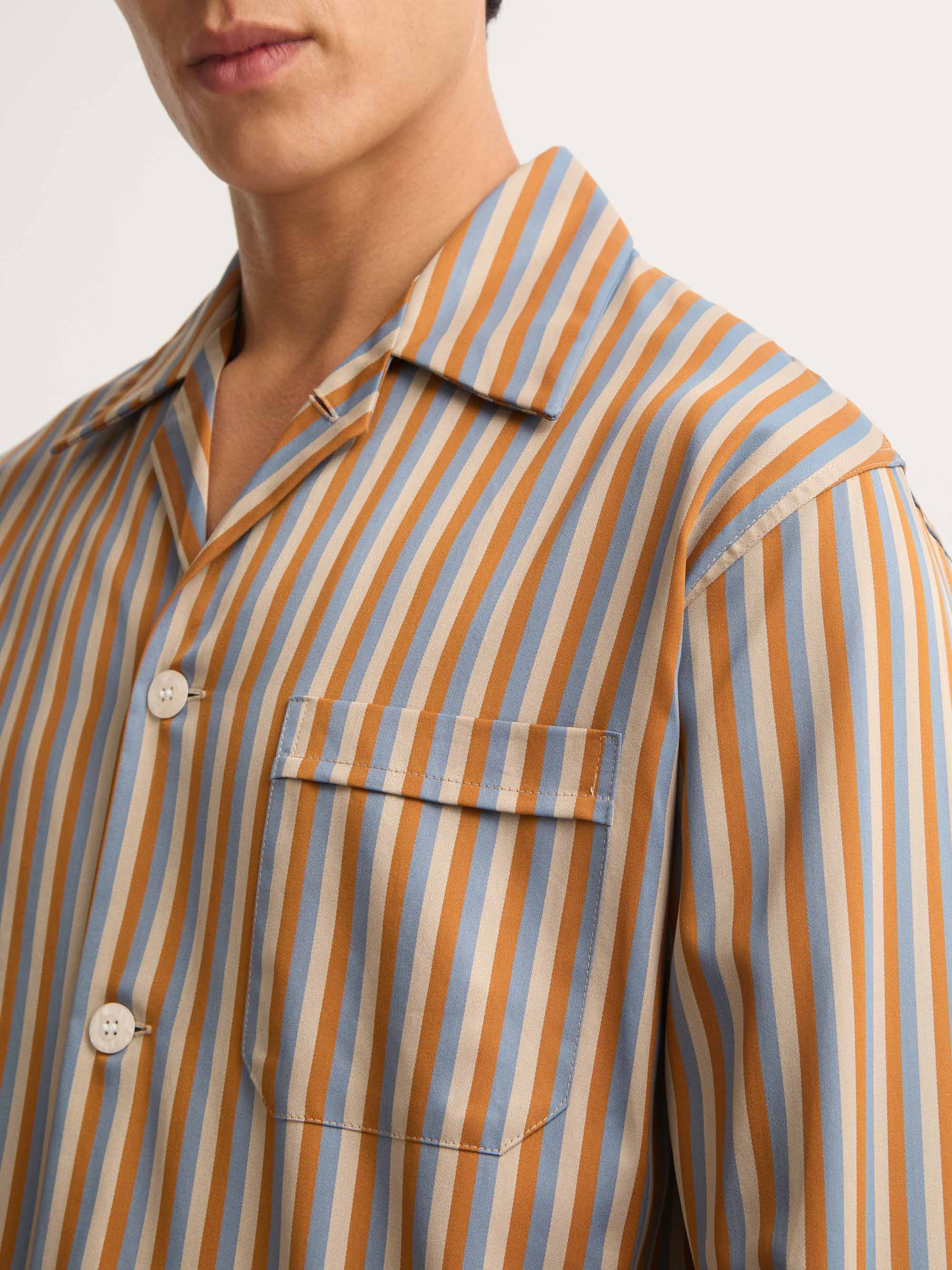 Men's Classic Fit Pajamas Wellington Cotton Brown and Blue Multicolor Stripe - 5