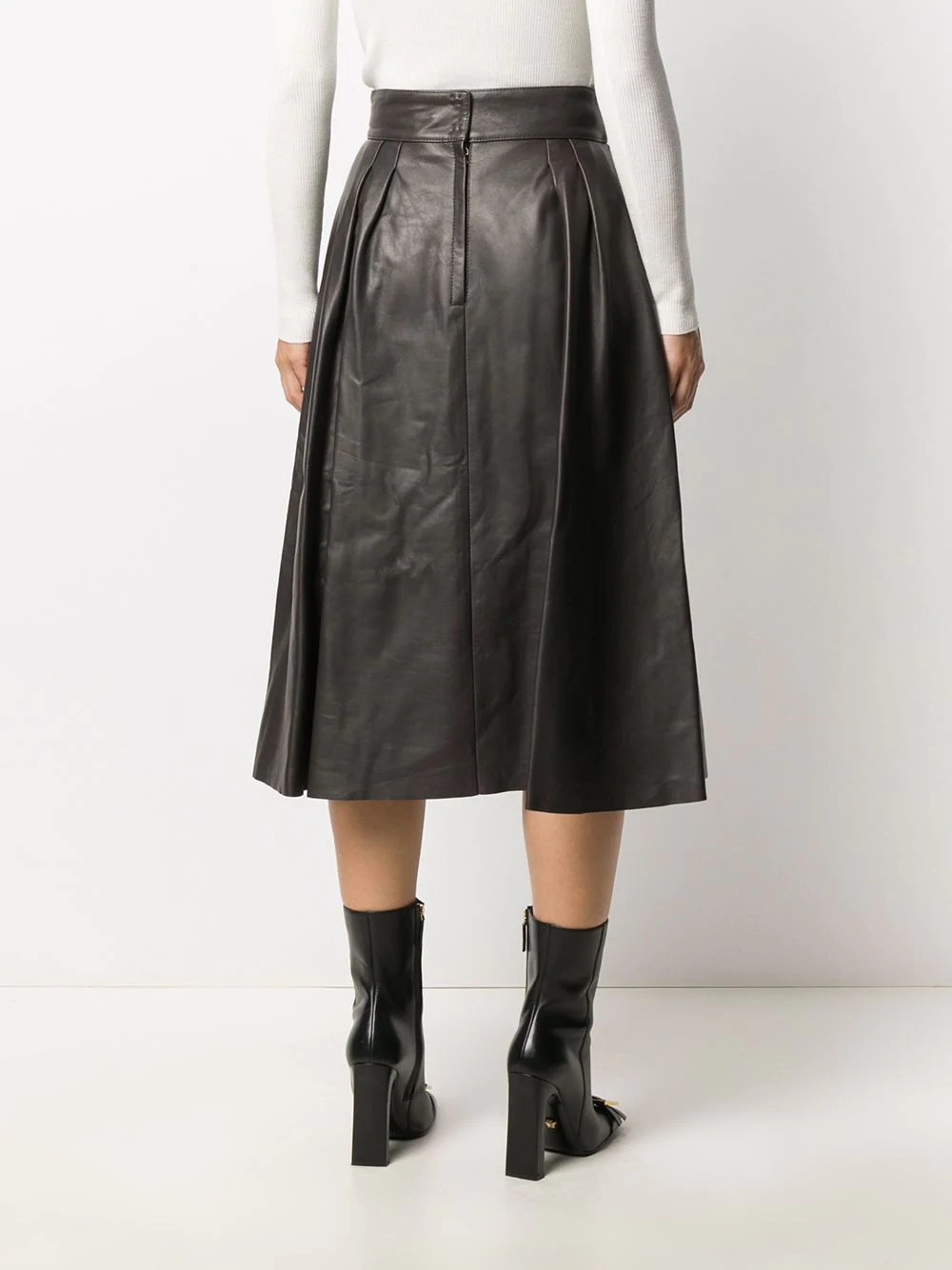 pleat-detail leather skirt - 4