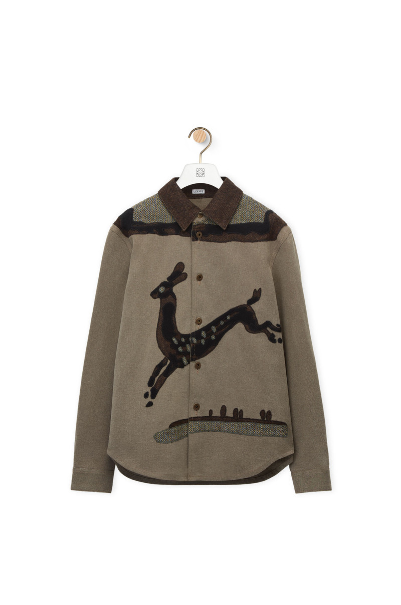 Deer intarsia overshirt in denim 1