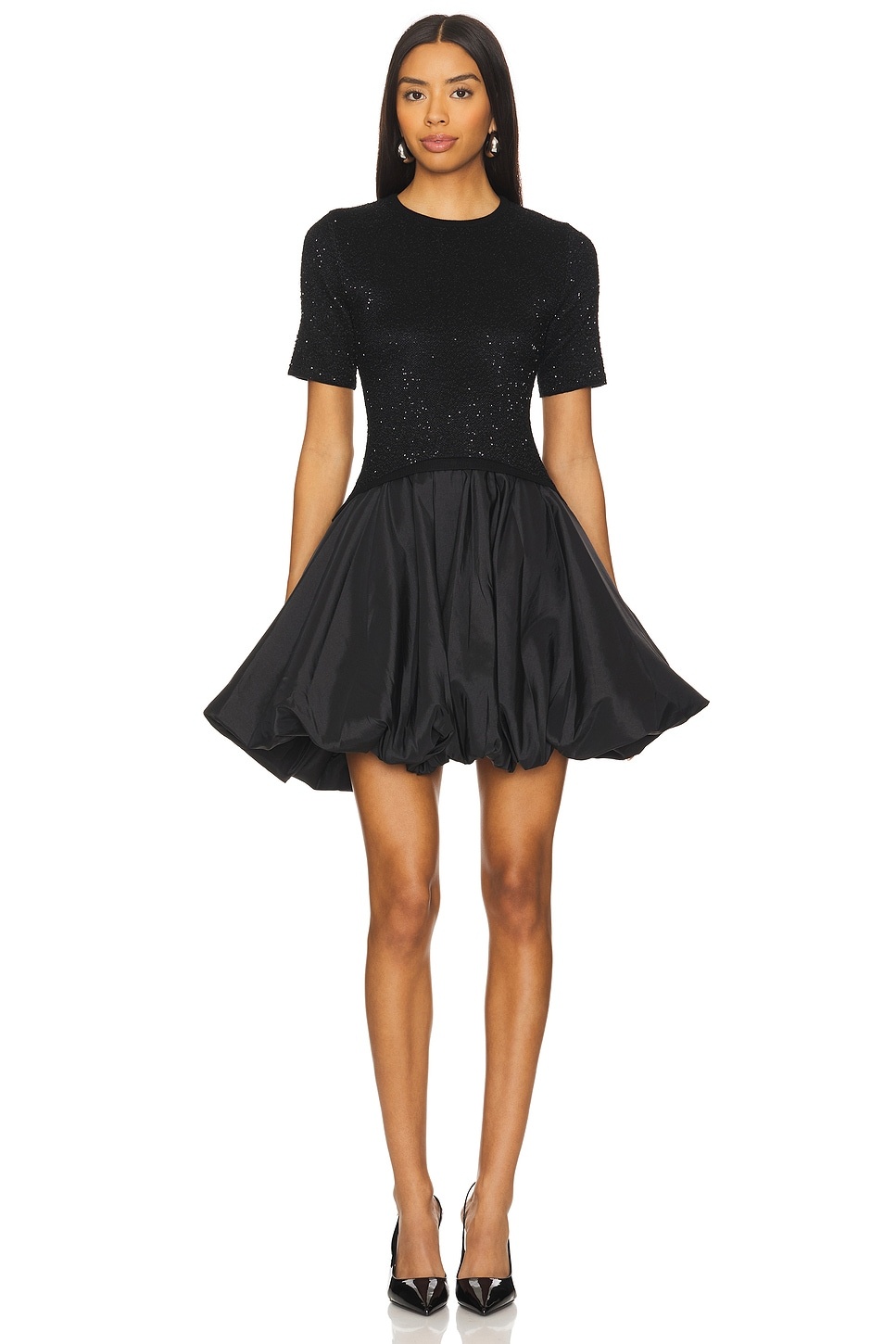 Kenz Short Sleeve Knit Combo Ruffle Mini Dress - 1