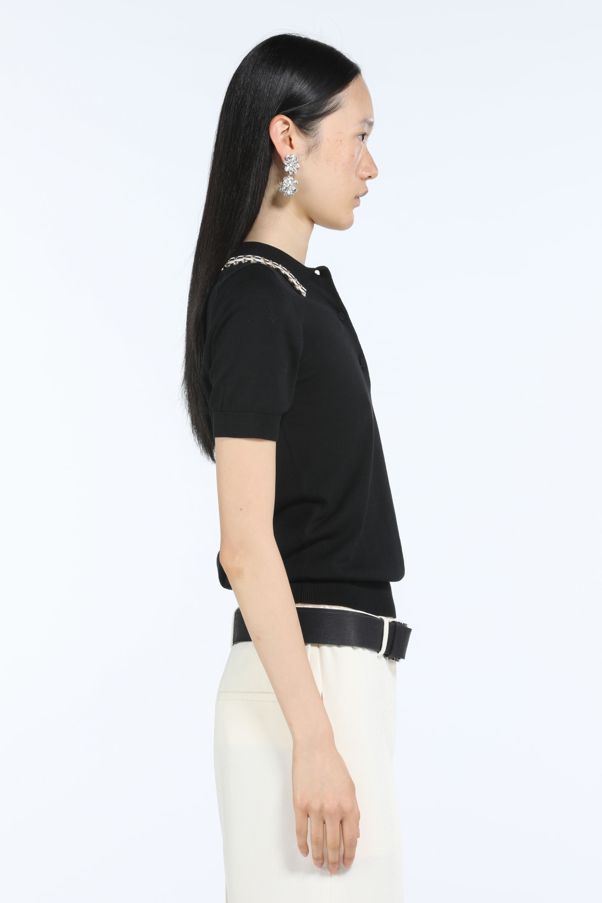 CRYSTAL-EMBELLISHED POLO SWEATER - 3
