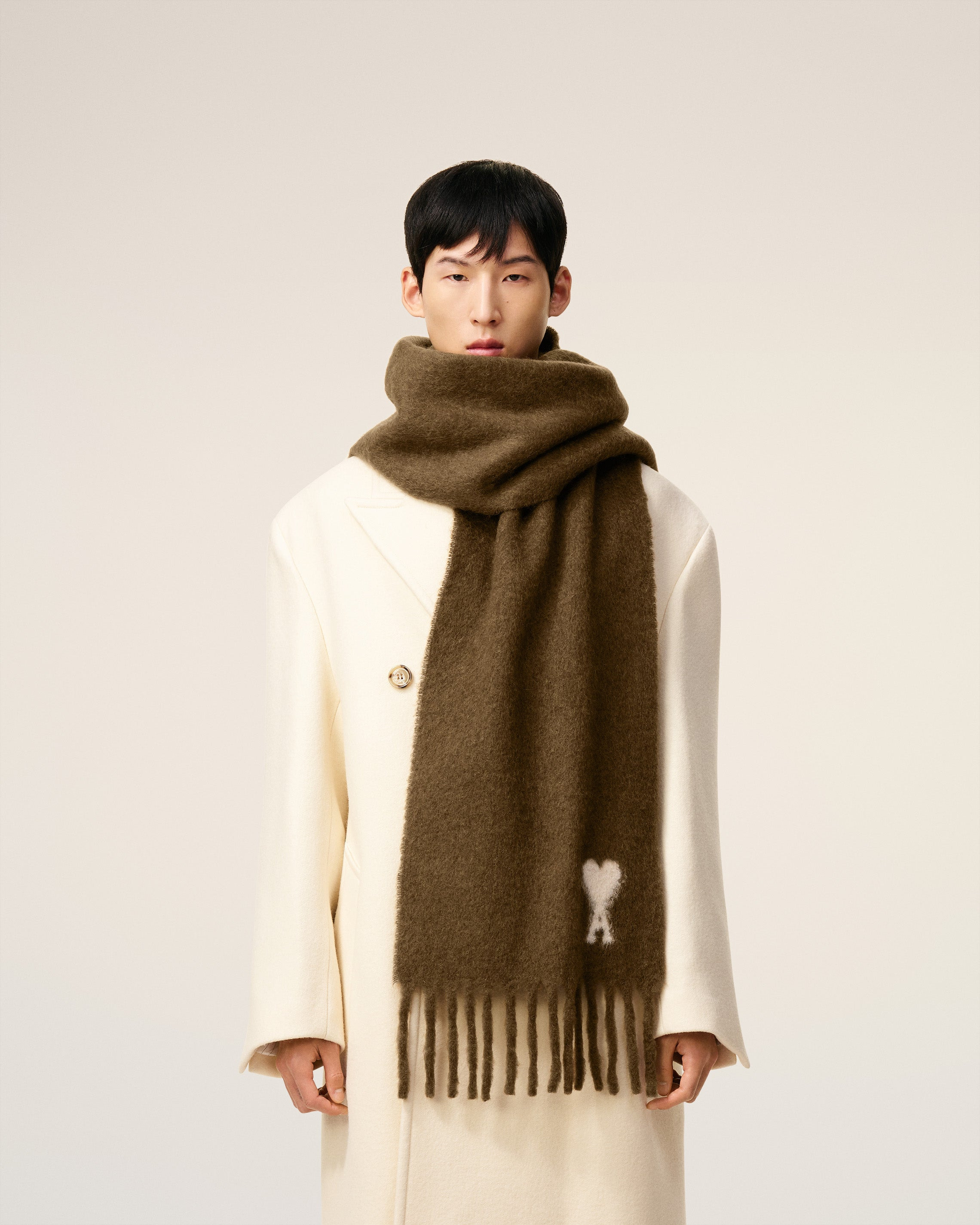BROWN ALPACA OFF WHITE AMI DE COEUR SCARF - 2