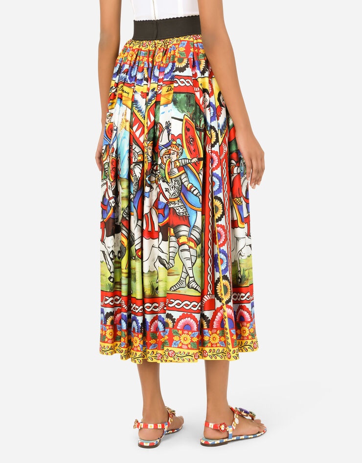 Carretto-print twill calf-length skirt - 5