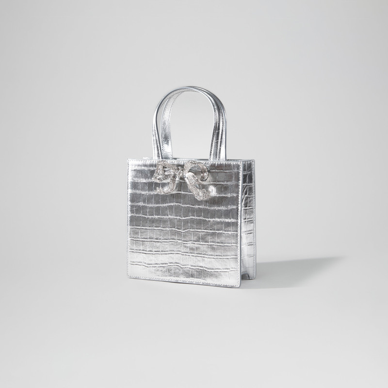 Silver Croc Mini Tote Bow Bag 3