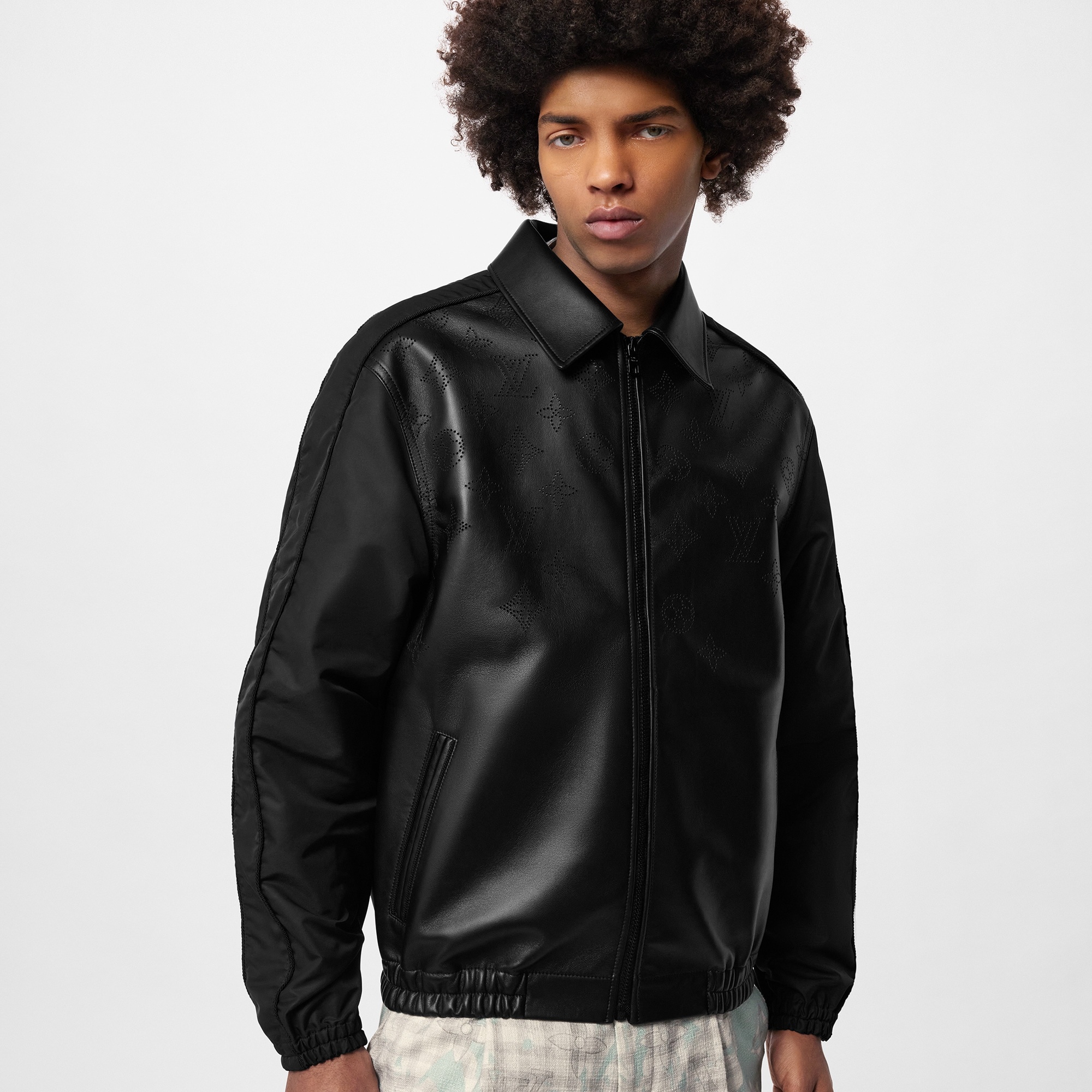 Perforated Mix Leather Blouson - 5