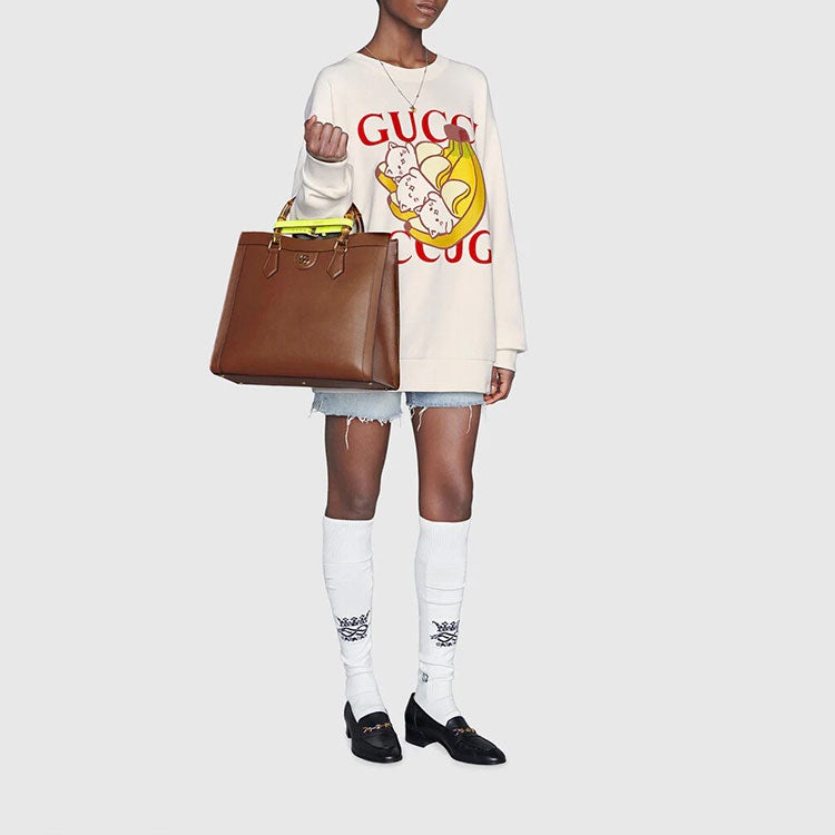 Gucci x Bananya Crossover SS21 Kitten Round Neck Cartoon Long Sleeves White 617964-XJDGM-9095 - 2
