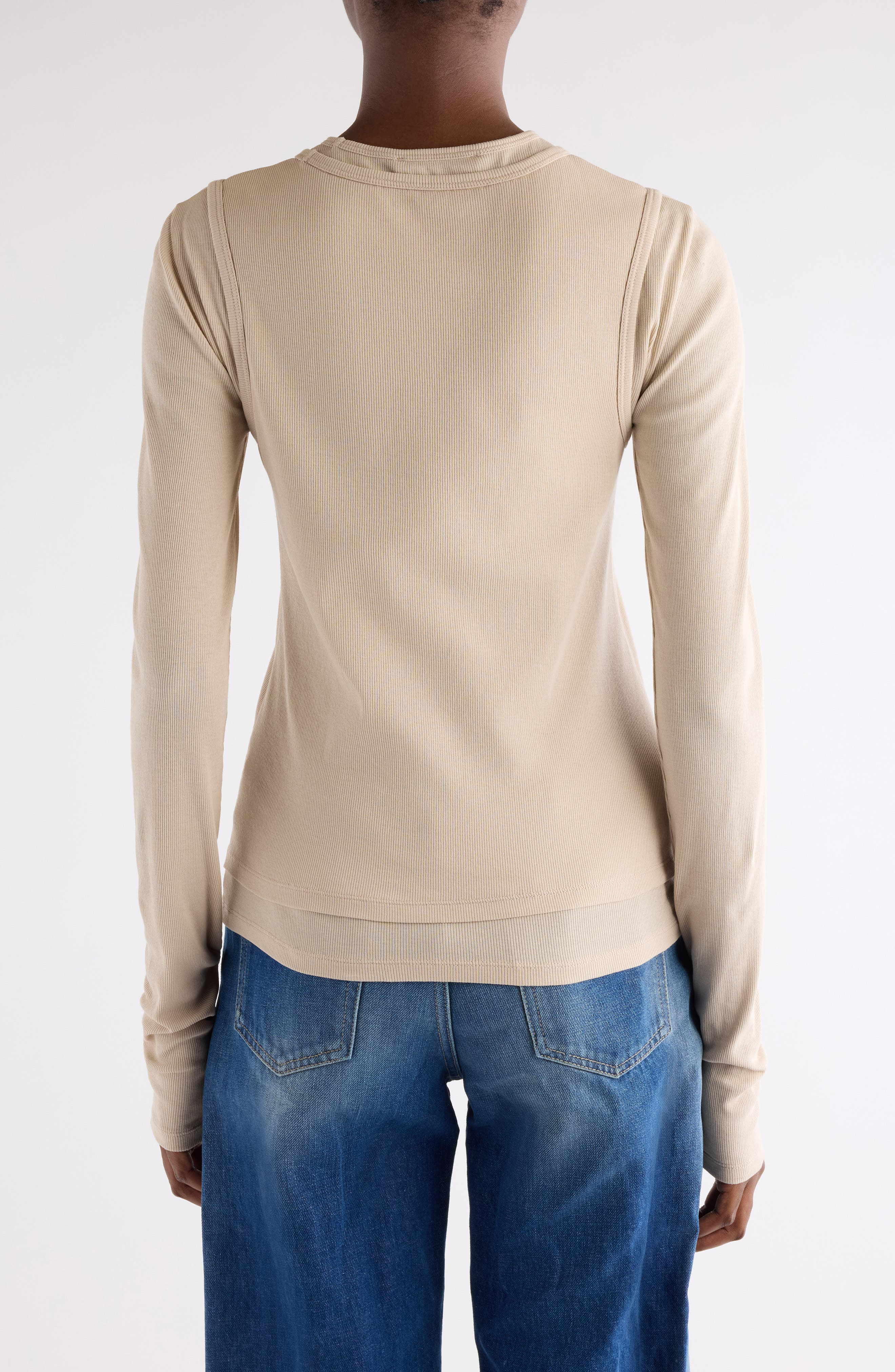 Acne Studios Elga Fairy Tale Layered Rib Top in Oatmeal Beige at Nordstrom - 3