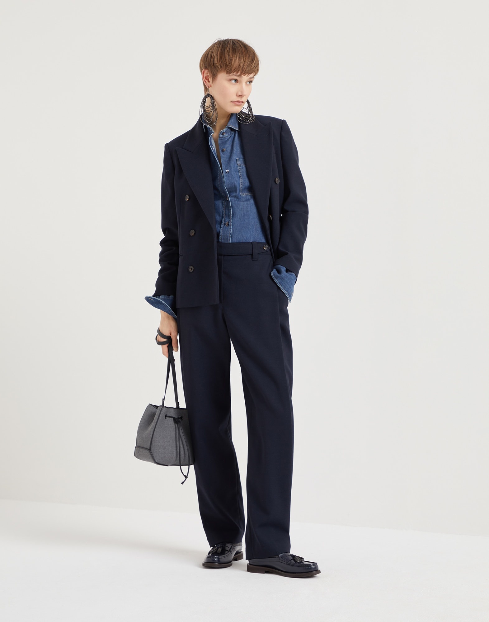 Virgin wool panama blazer with monili - 5