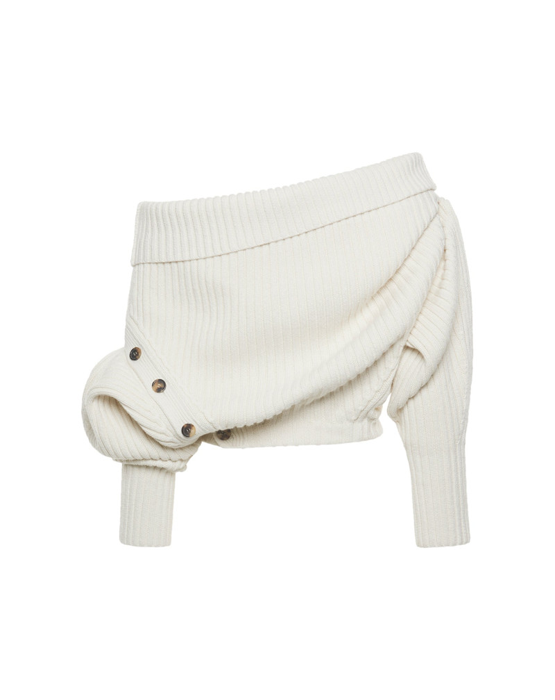 HEAVY RIB SWEATER WITH BUTTONS IVORY 10