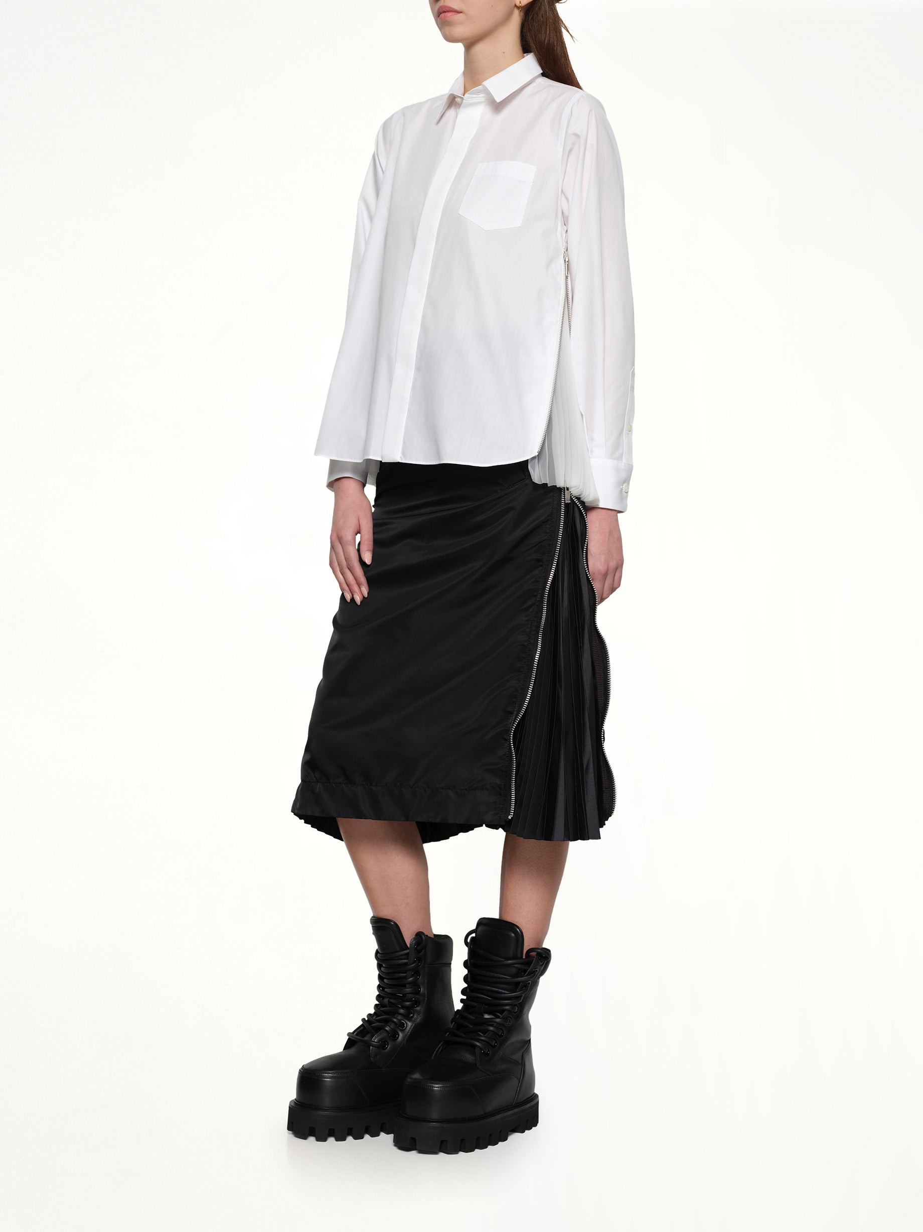 Poplin x Chiffon Shirt in Off White - 4