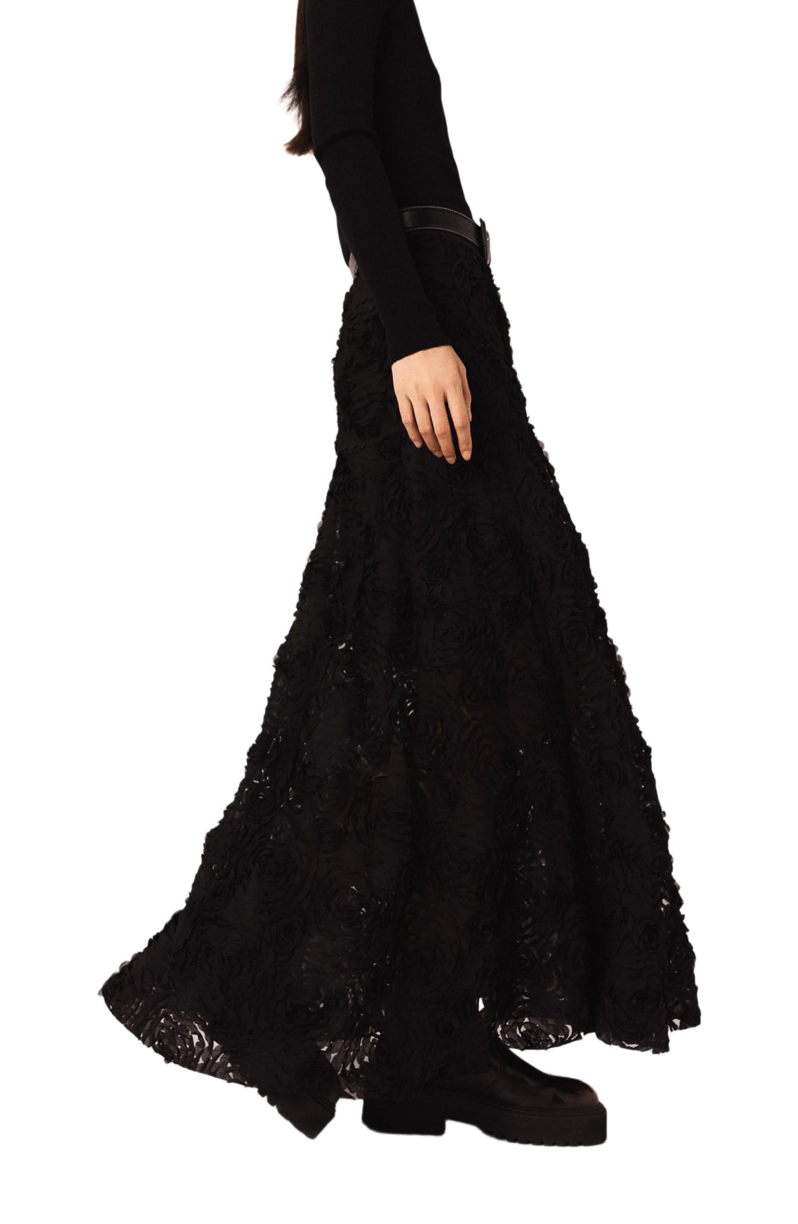 maje Long embroidered skirt in Black at Nordstrom - 3