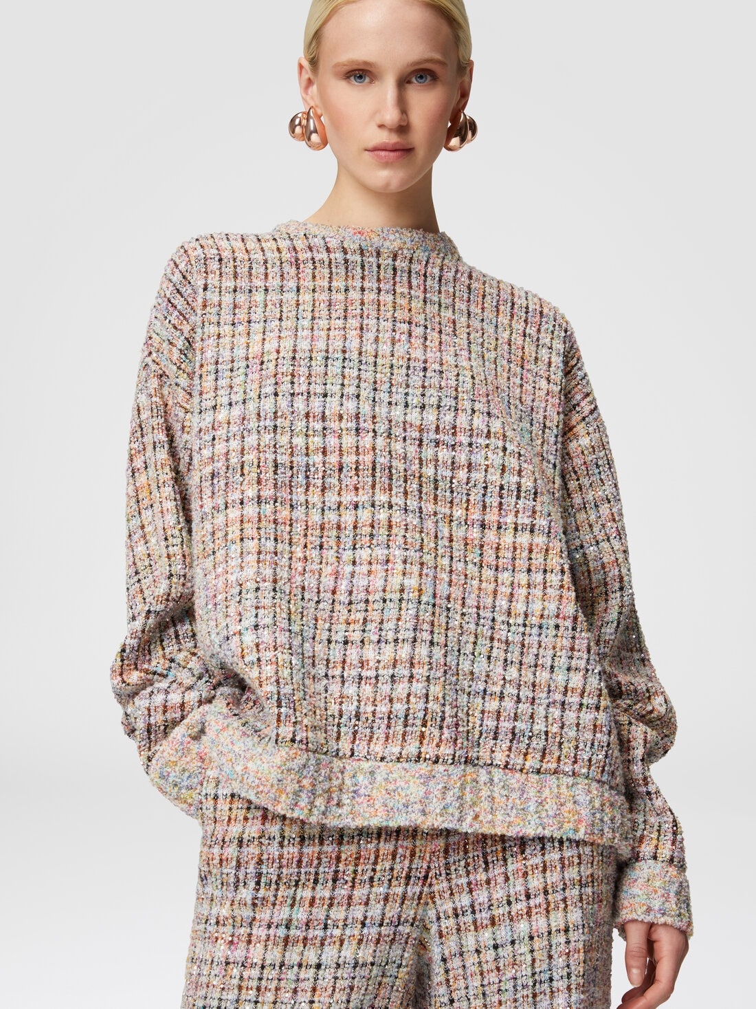 Bouclé checkered crewneck sweatshirt with sequins - 5