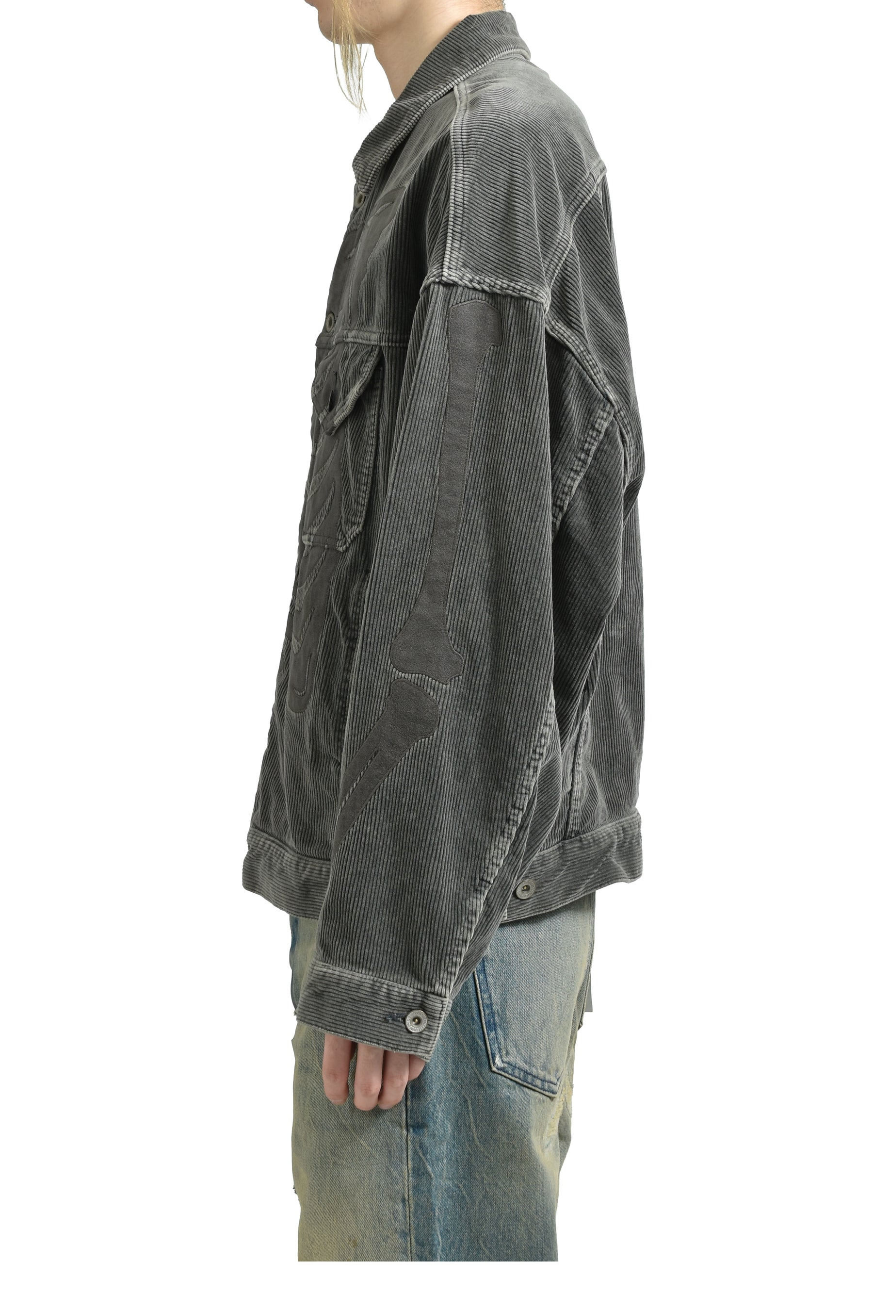 BONE APPLIQUE CORDUROY JACKET / GRY - 3