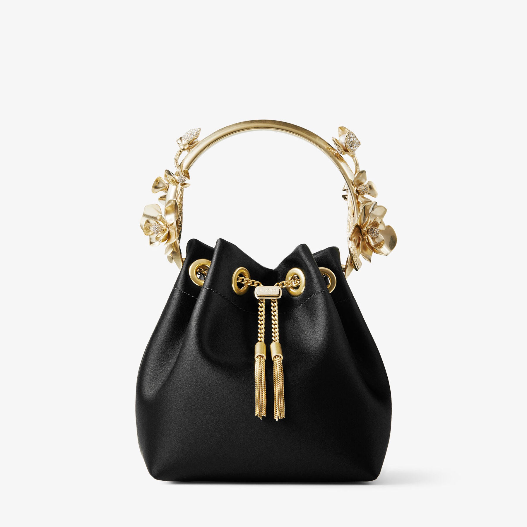 Bon Bon
Black Satin Bucket Bag with Metal Flowers - 1