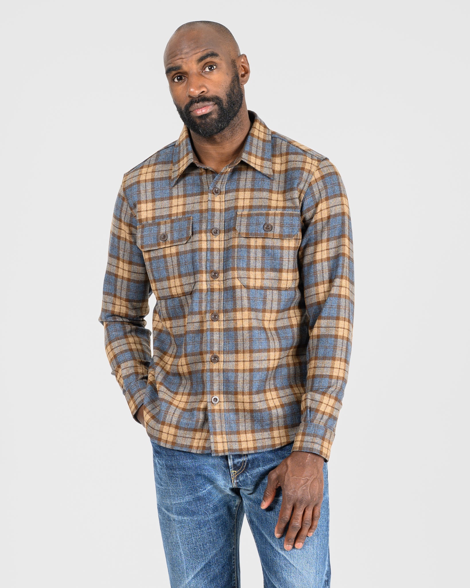14OZ FOX BROTHERS® WOOL CPO SHIRT - TUSCAN BROWN CHECK TWILL FLANNEL - 2