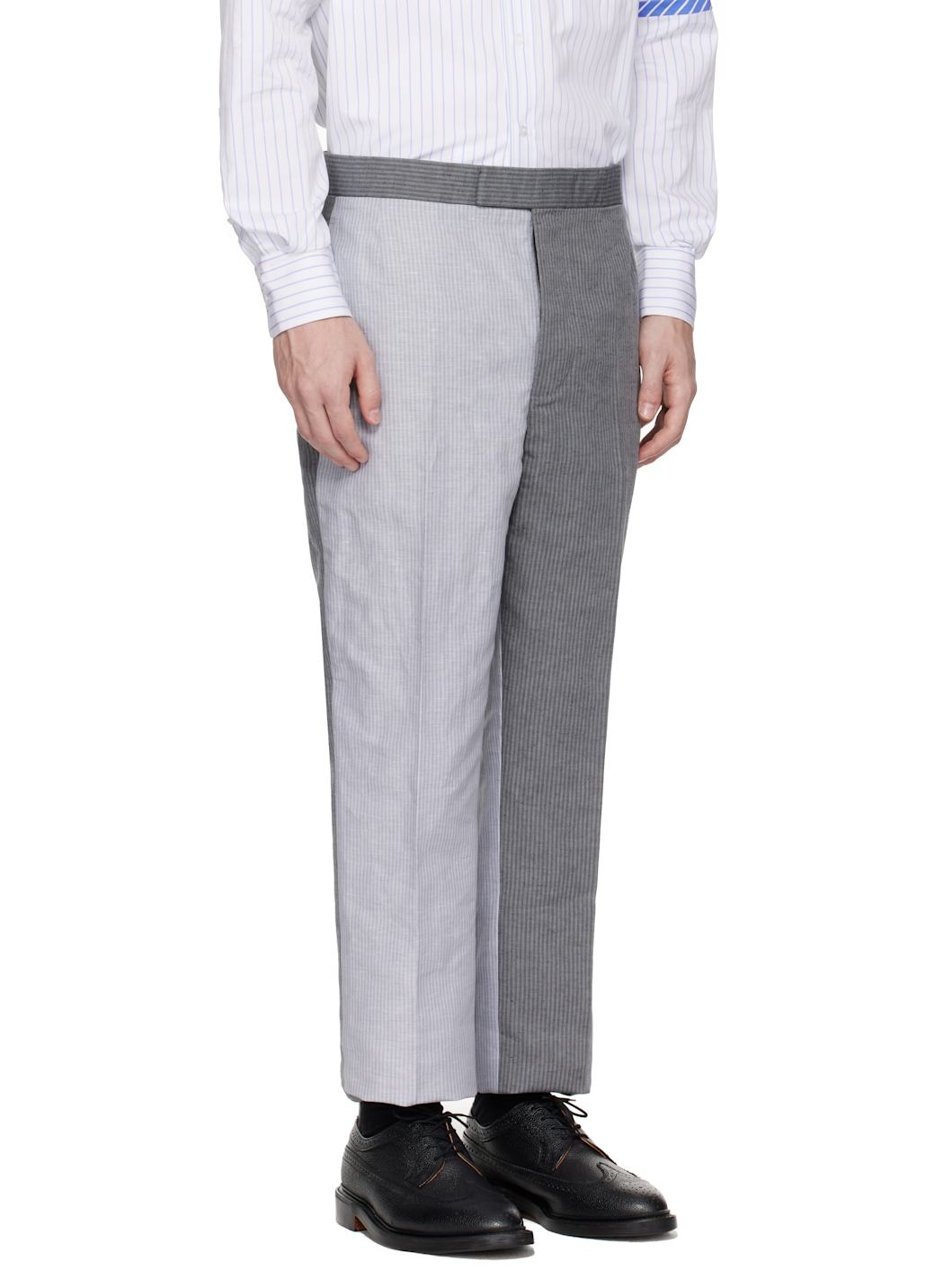 Gray University Stripe Linen Cotton Trousers - 2