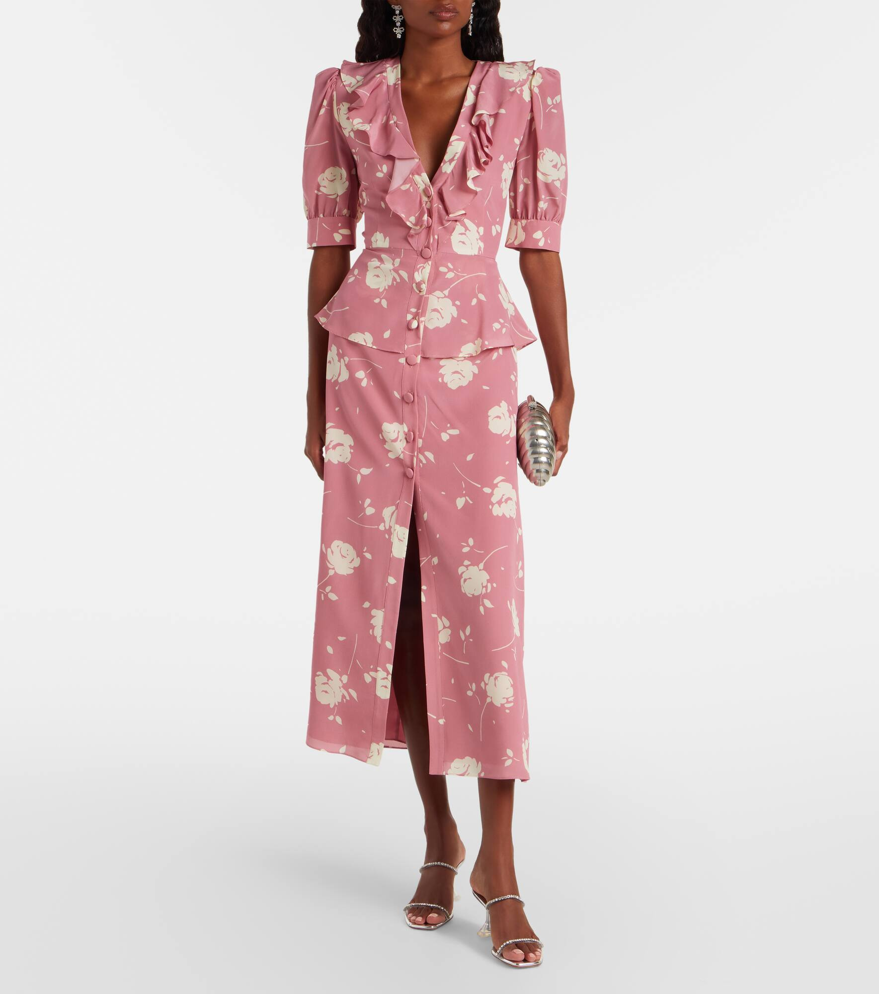 Floral ruffled silk midi dress - 2