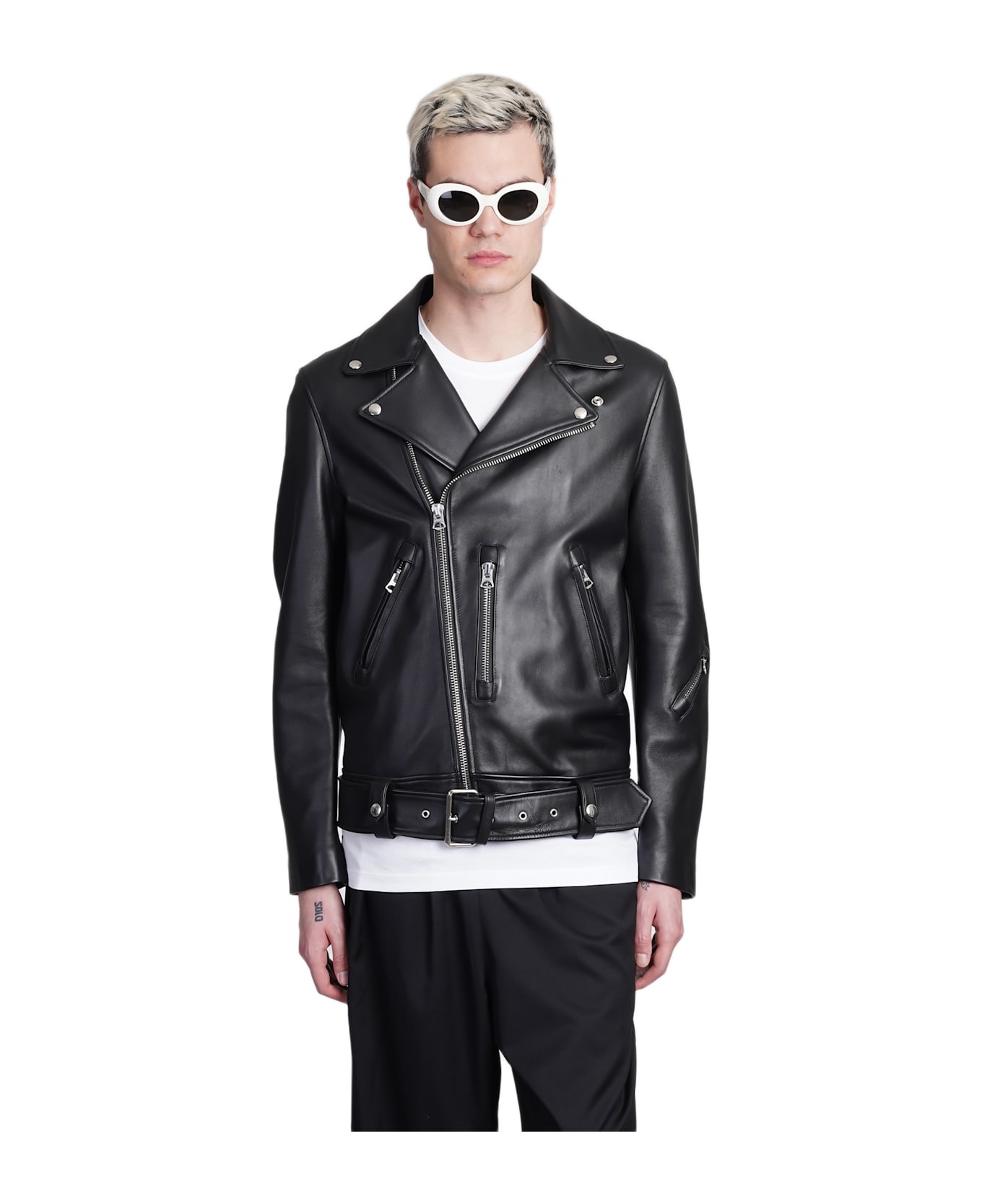 Nate Clean Biker Jacket In Black Leather - 1