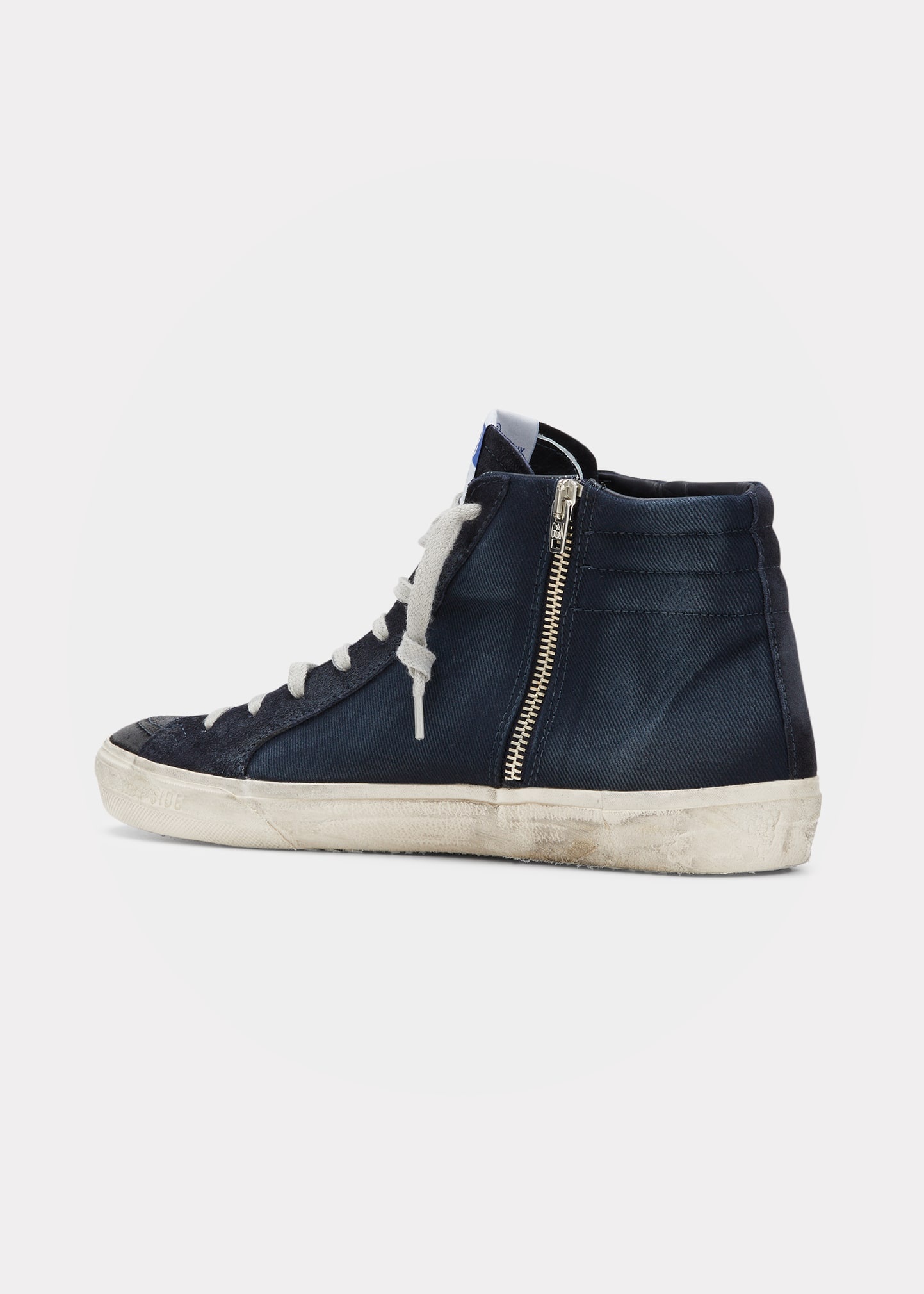 Men's Distressed Denim & Leather High-Top Sneakers - 4