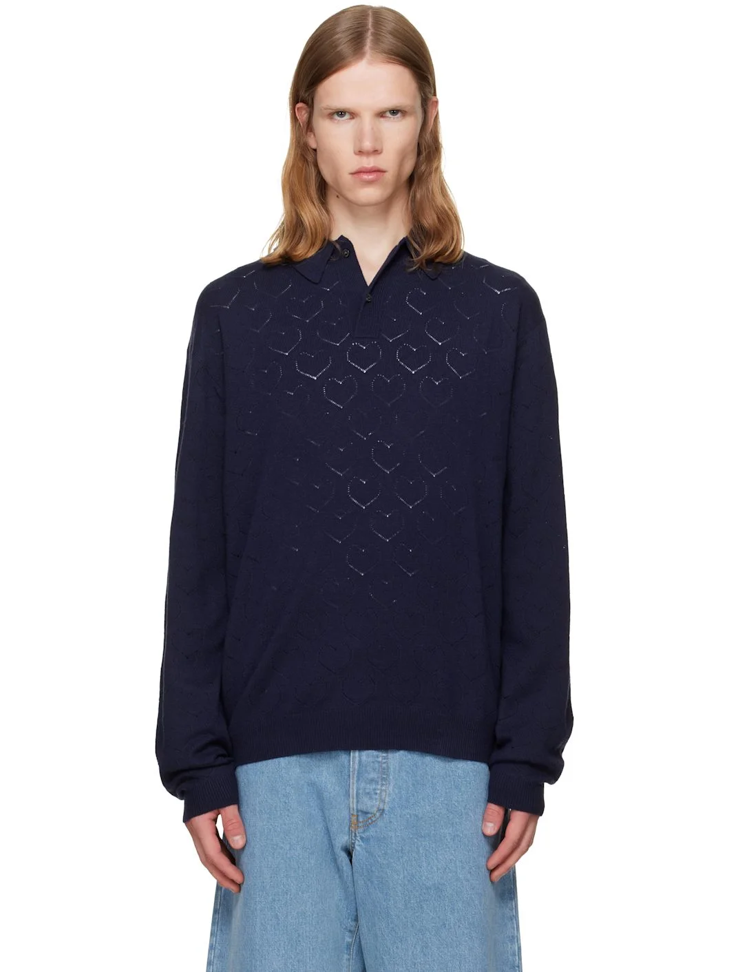 Navy Eyelet Polo - 1