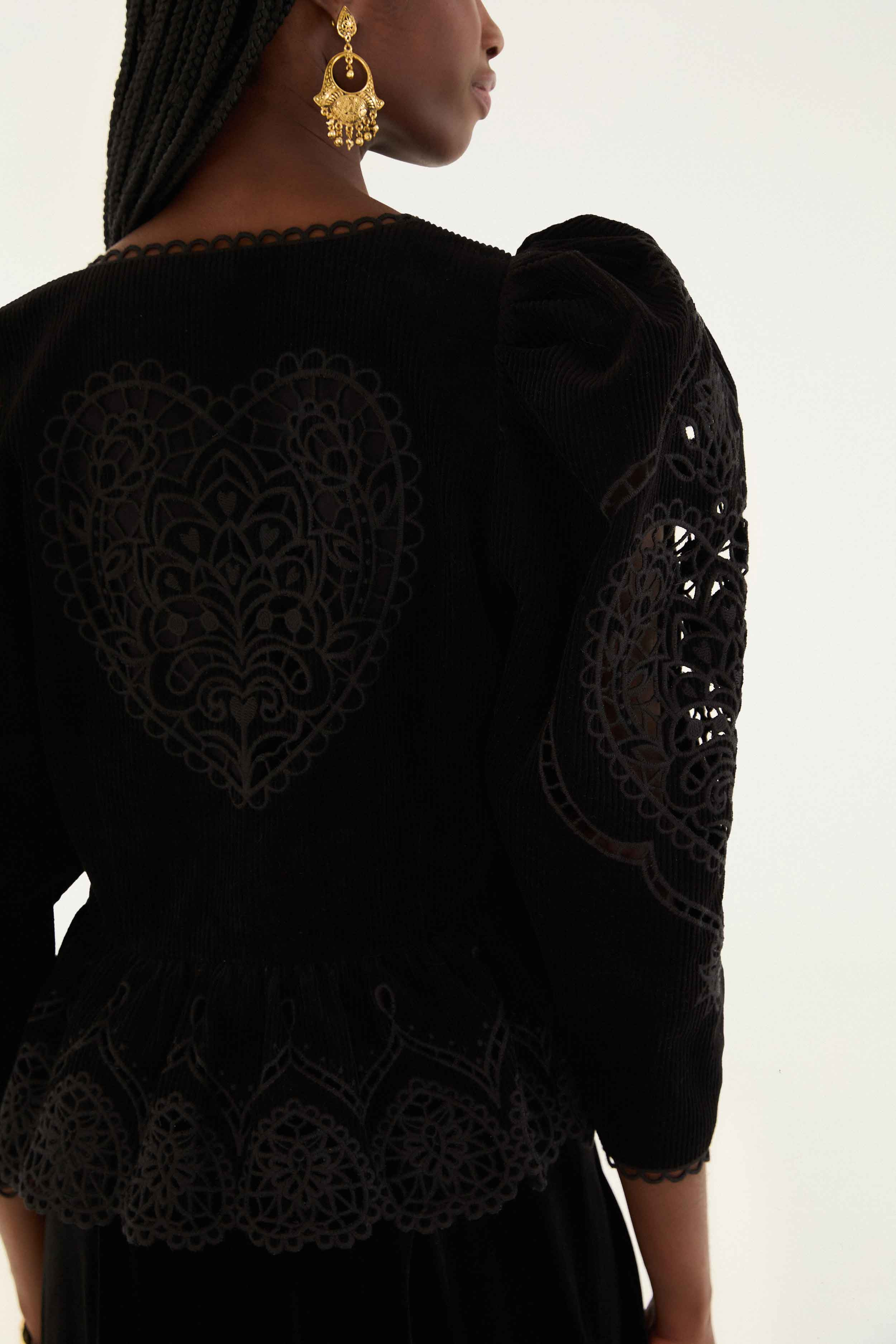 Black Artichoke Heart Richelieu Blouse - 5