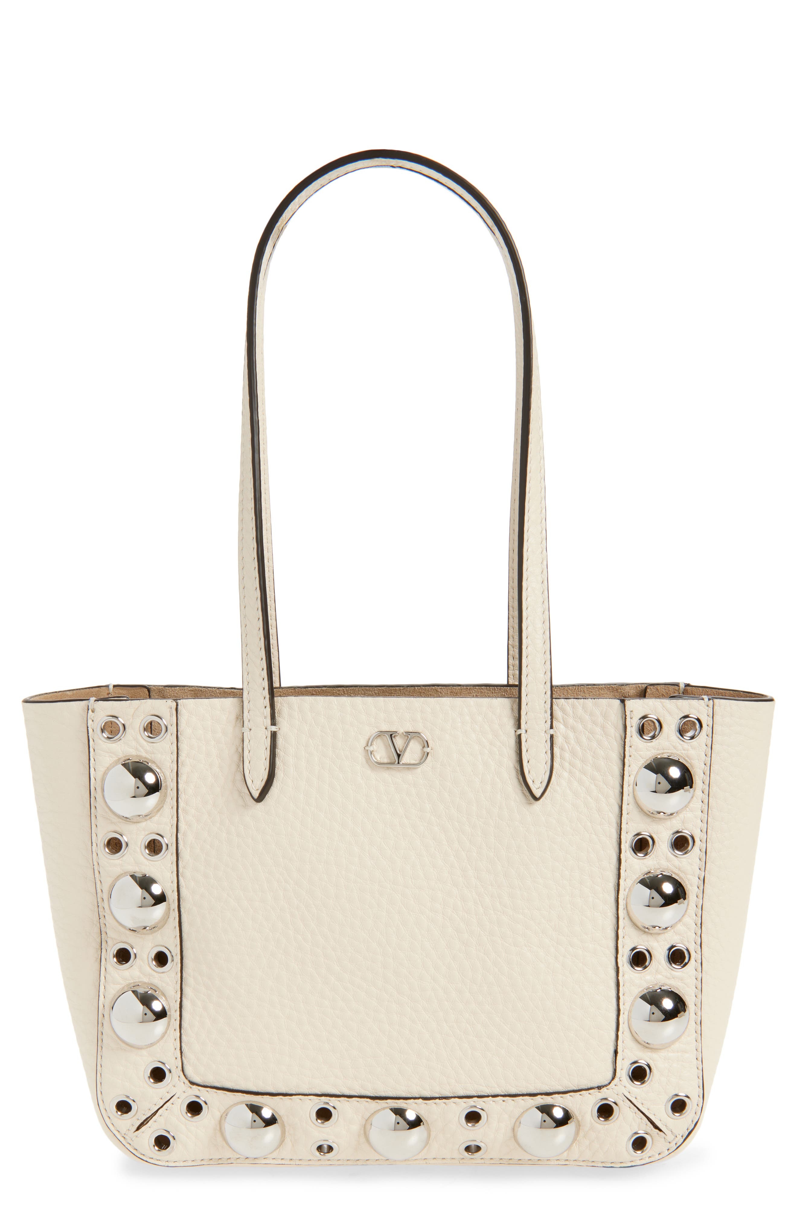 Valentino Garavani Mini Nellcôte Grommet Leather Tote in Light Ivory at Nordstrom - 1