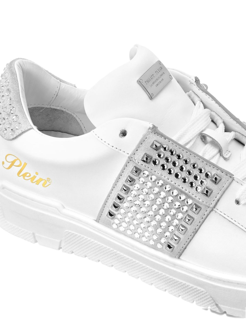 crystal-embellished leather sneakers - 4