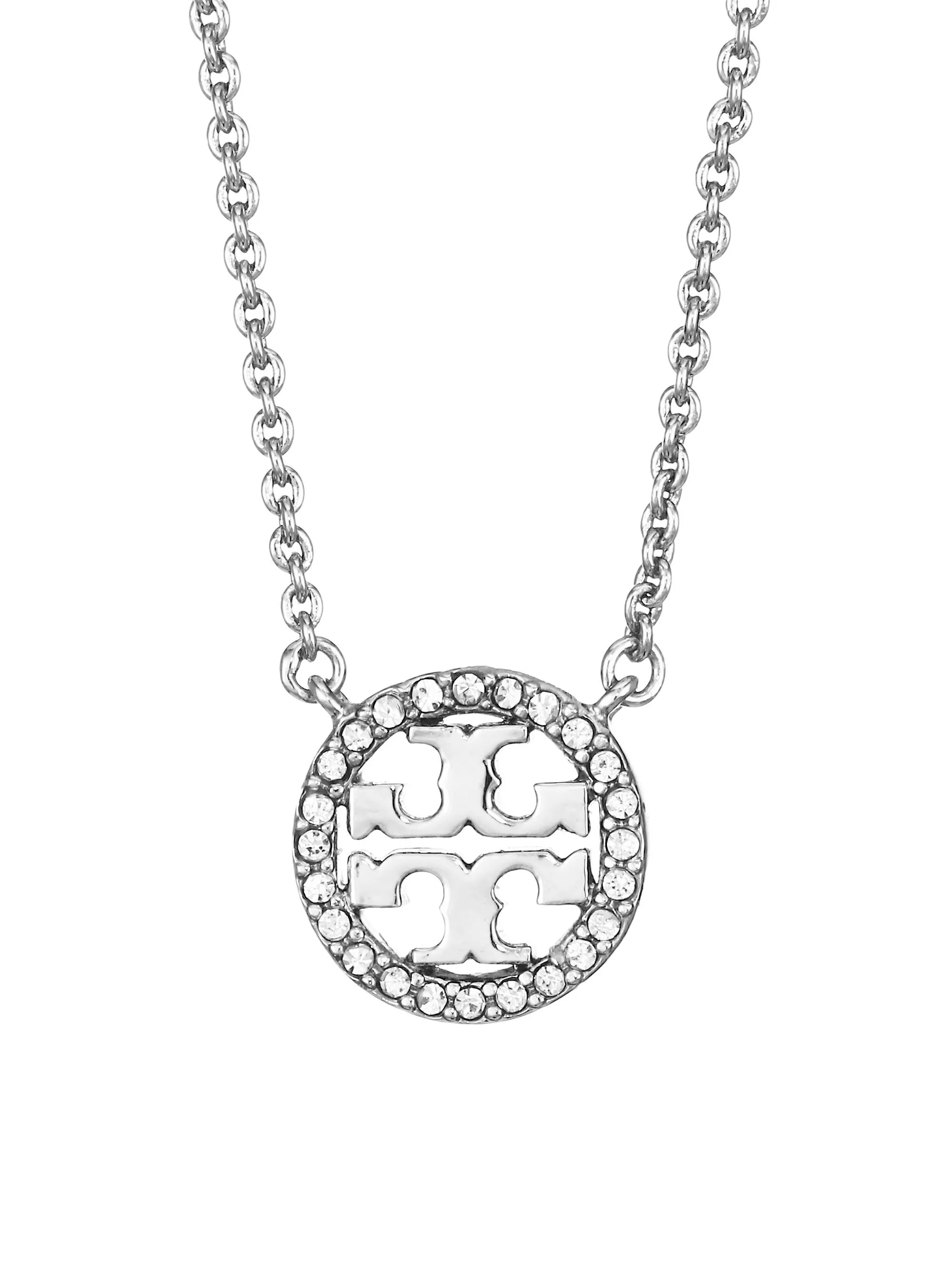 Silvertone & Swarovski Crystal Logo Necklace - 1