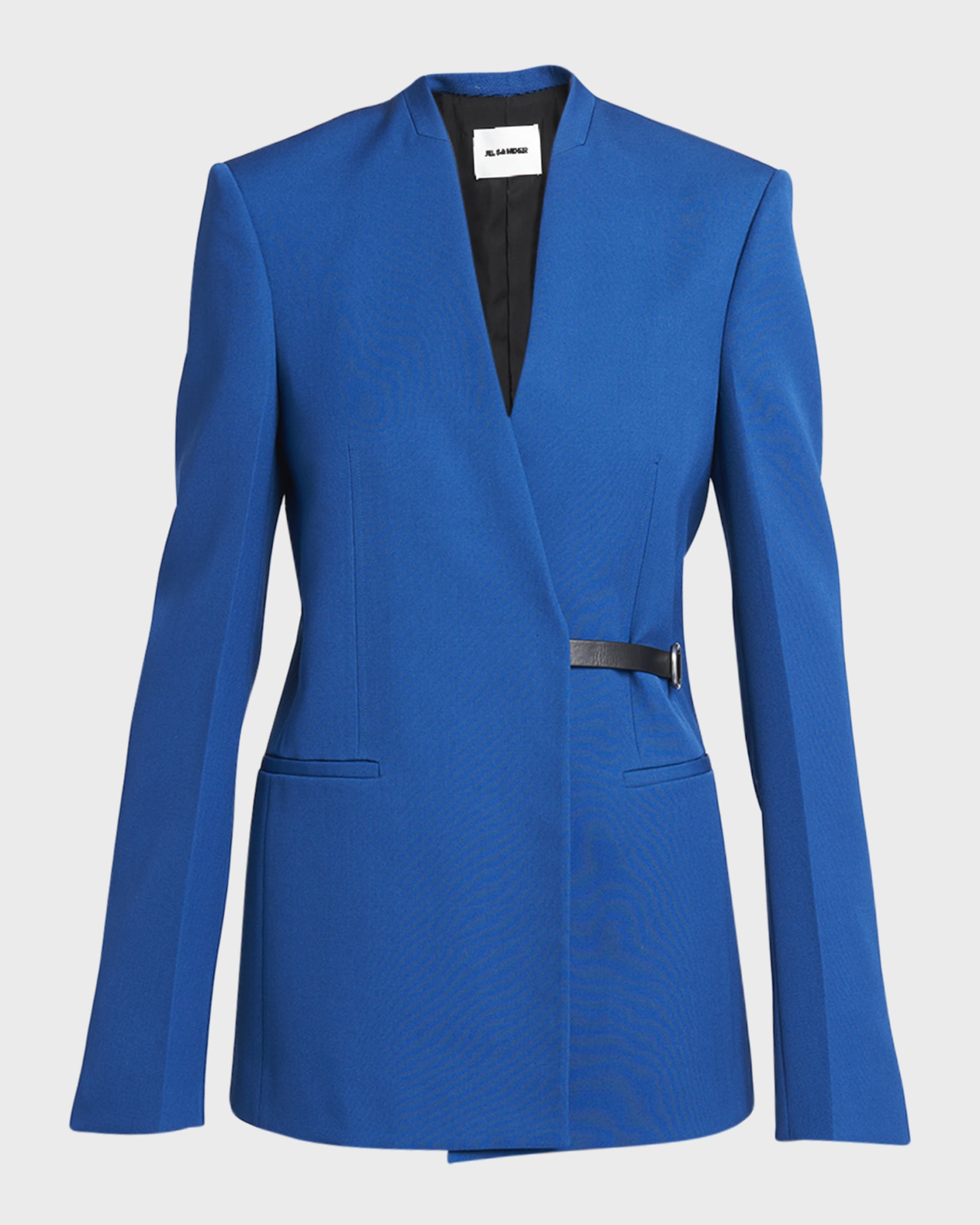 Jil Sander Leather-Trim Collarless Blazer Jacket