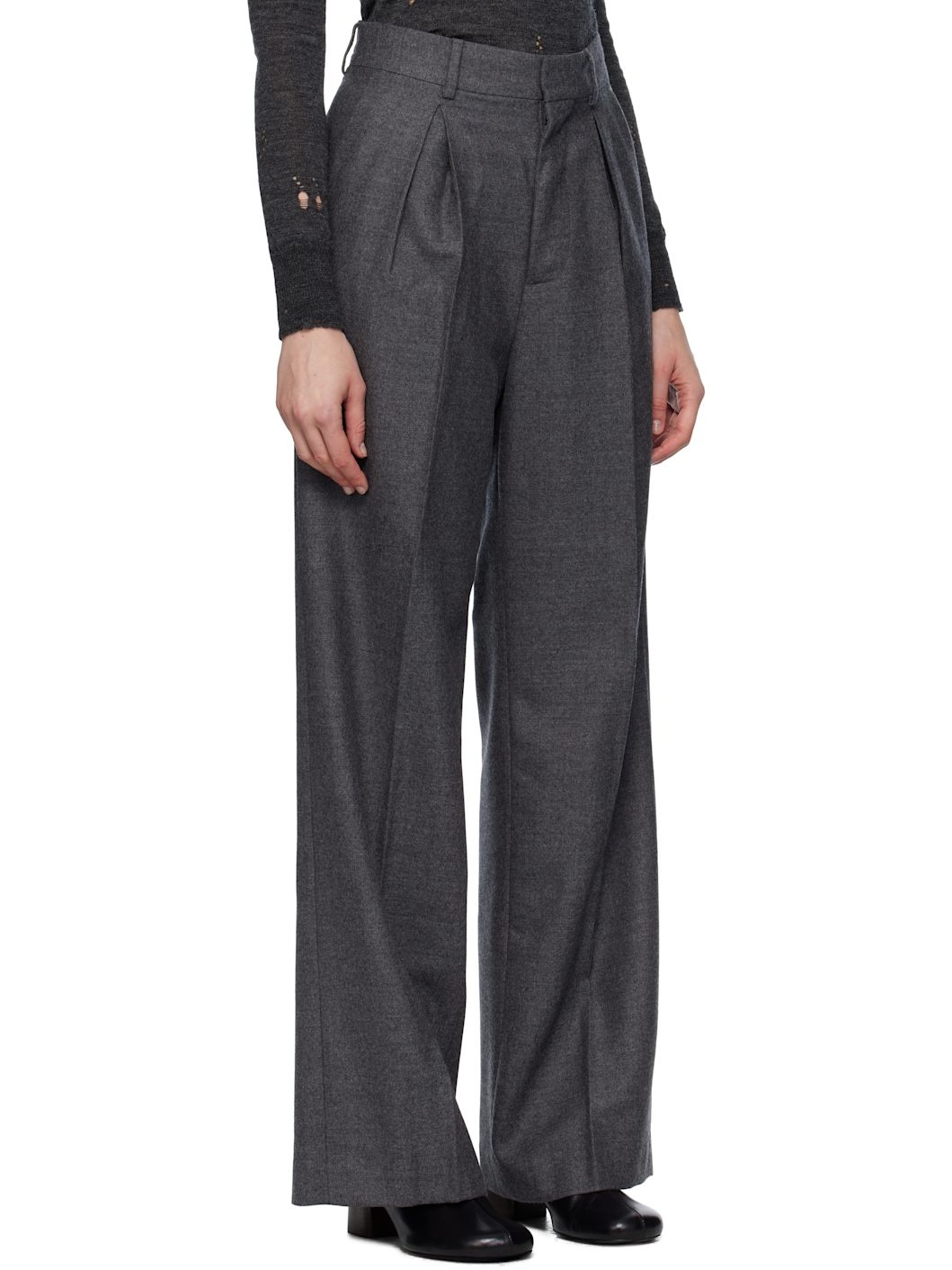 Gray Tailored Wool Trousers - 2