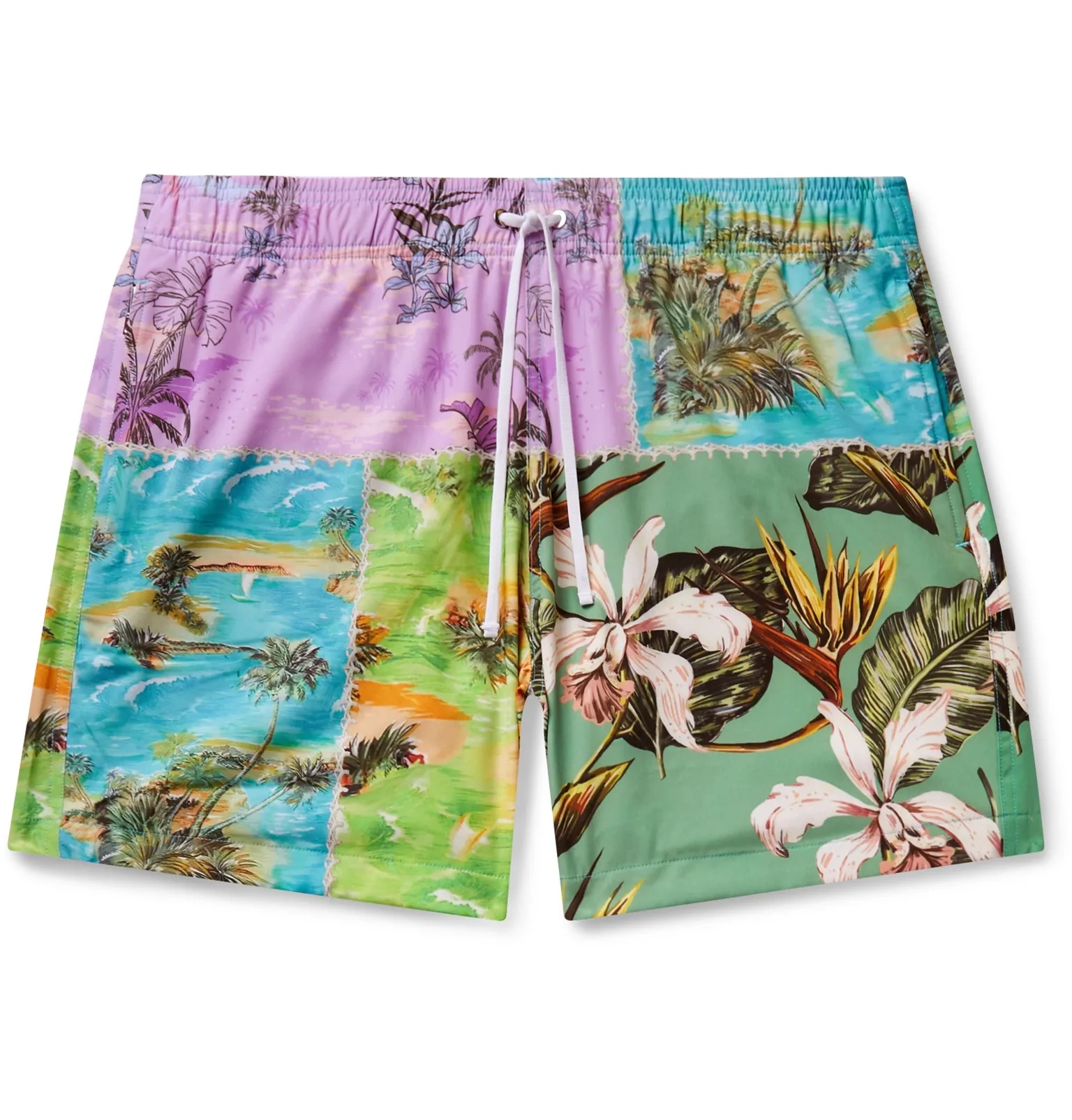 Patchwork Printed Swim Shorts - 1