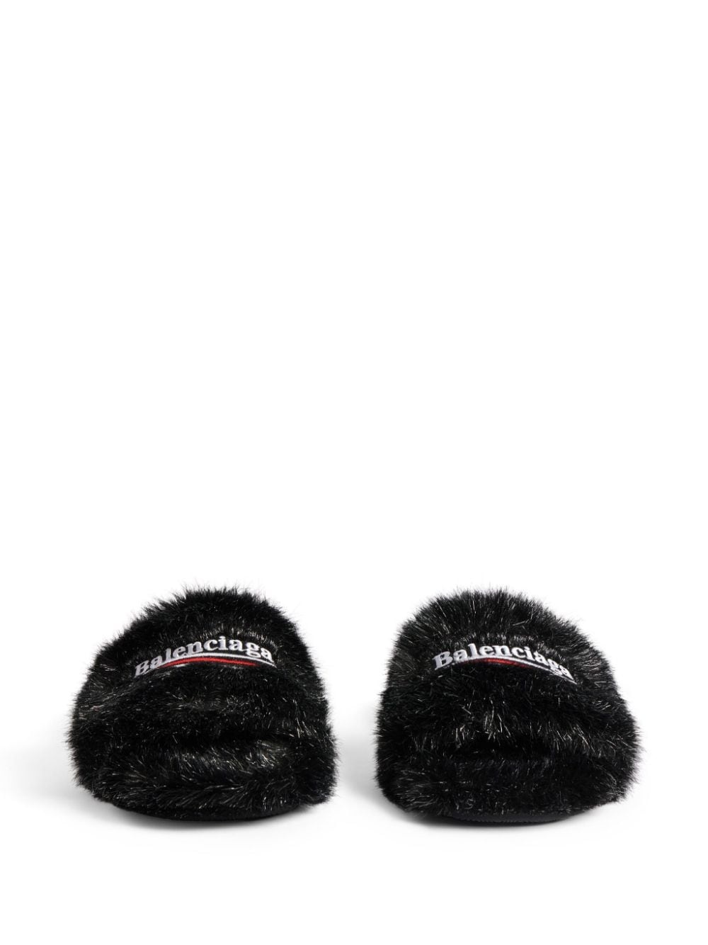 Furry logo-embroidered slides - 3