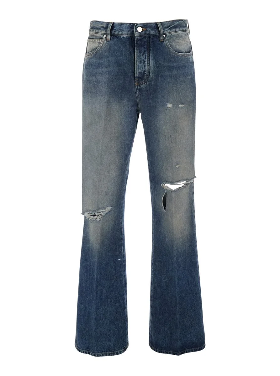Amiri Blue Jeans With Rips On The Front And Logo Patch On The Back In Cotton Man - 1