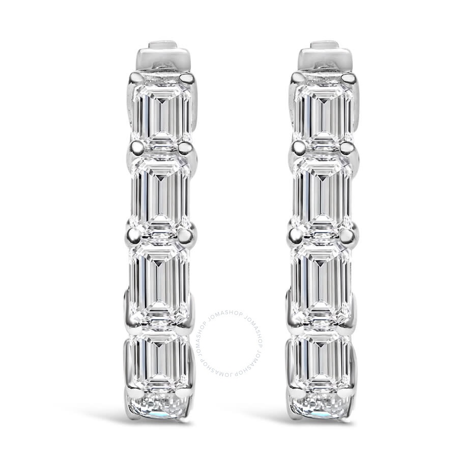 Haus Of Brilliance - Haus of Brilliance 14K White Gold 5 1/10 Cttw Emerald Cut Lab Grown Diamond Inside Out Hoop Earrings - 2