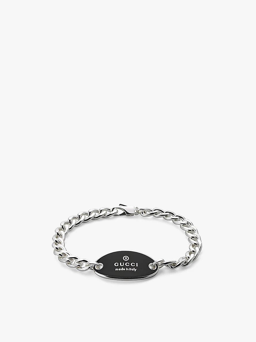 Trademark brand-engraved sterling-silver and enamel bracelet - 1