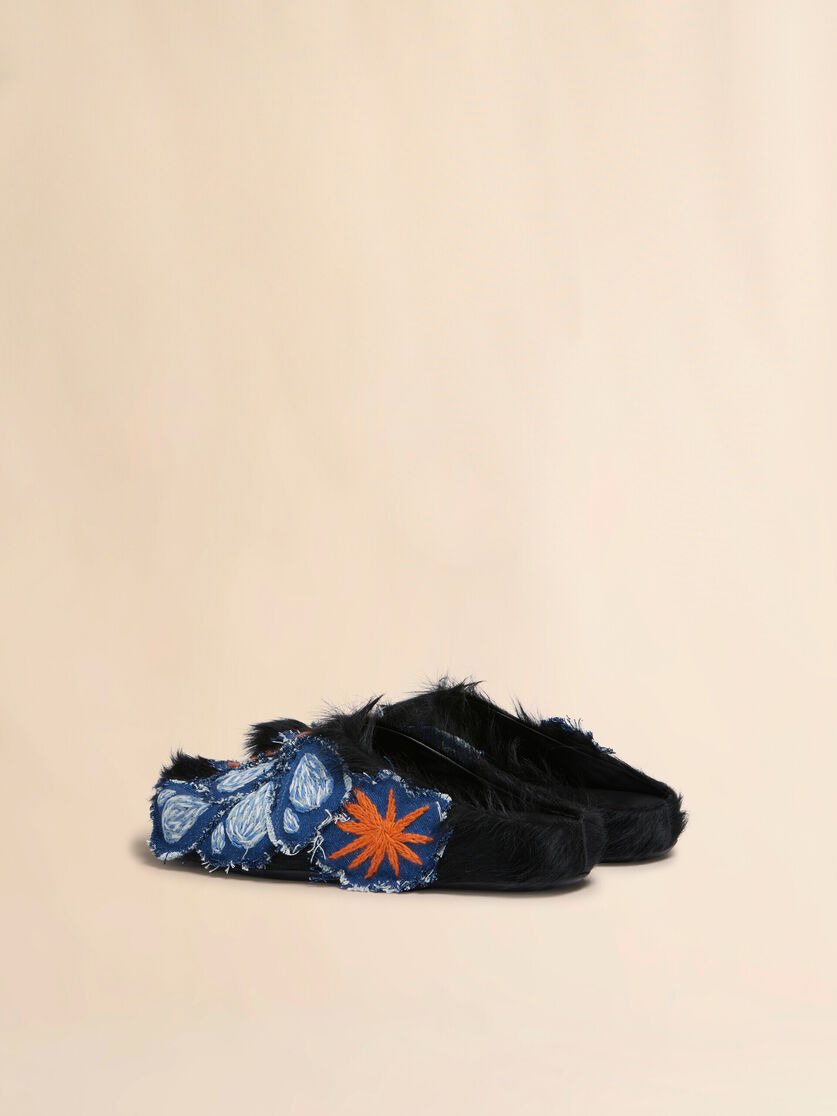 BLACK LONG HAIR CALFSKIN FUSSBETT SABOT - 3