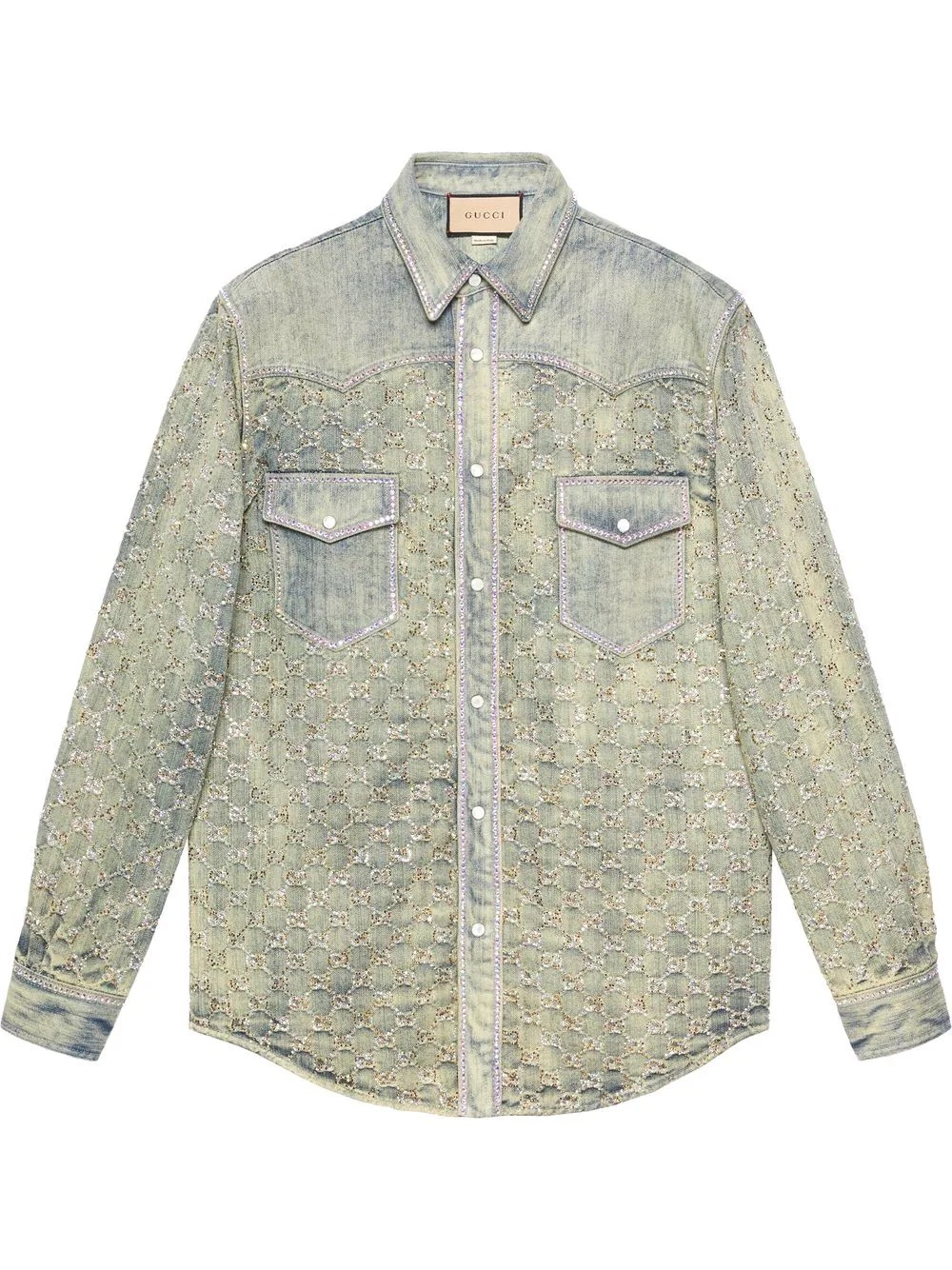 GG jacquard crystal-embellished denim shirt - 1