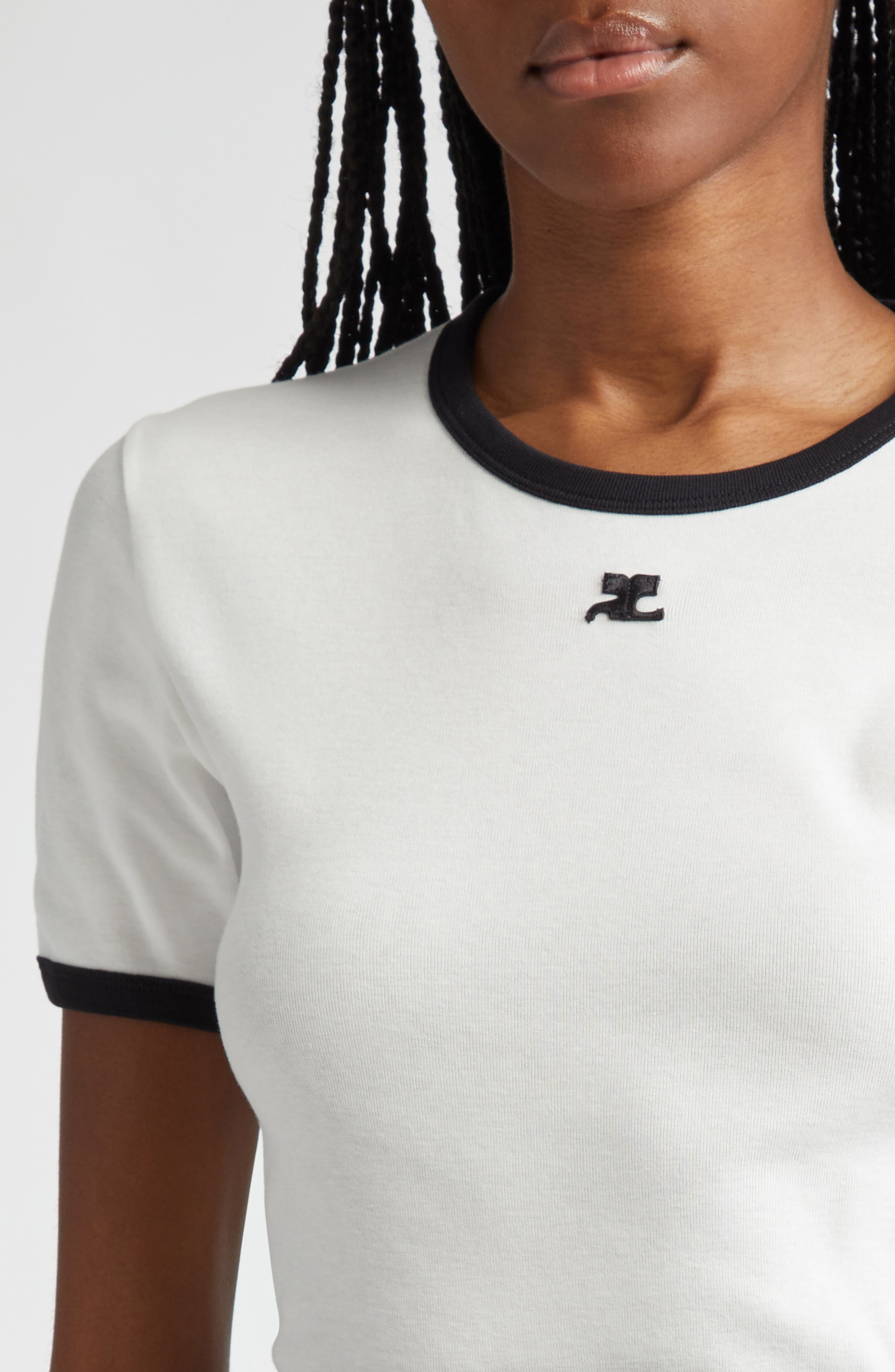 Courrèges Contrast Trim Logo T-Shirt in Heritage White/Black at Nordstrom - 5