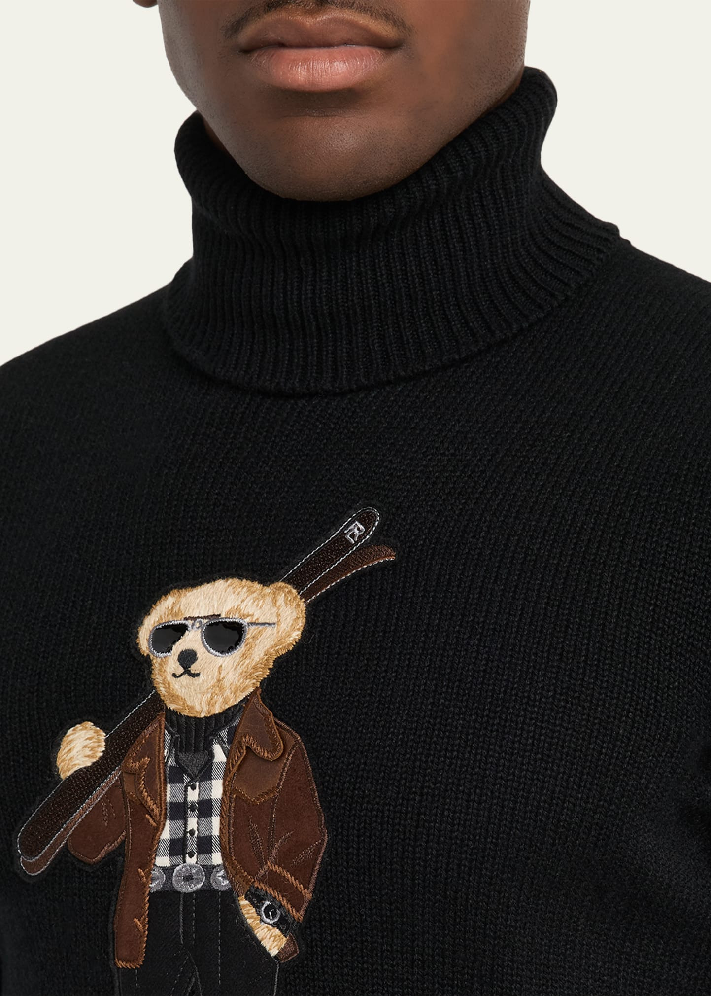 Men's Cashmere Knit Ski Polar Bear Turtleneck Sweater - 5
