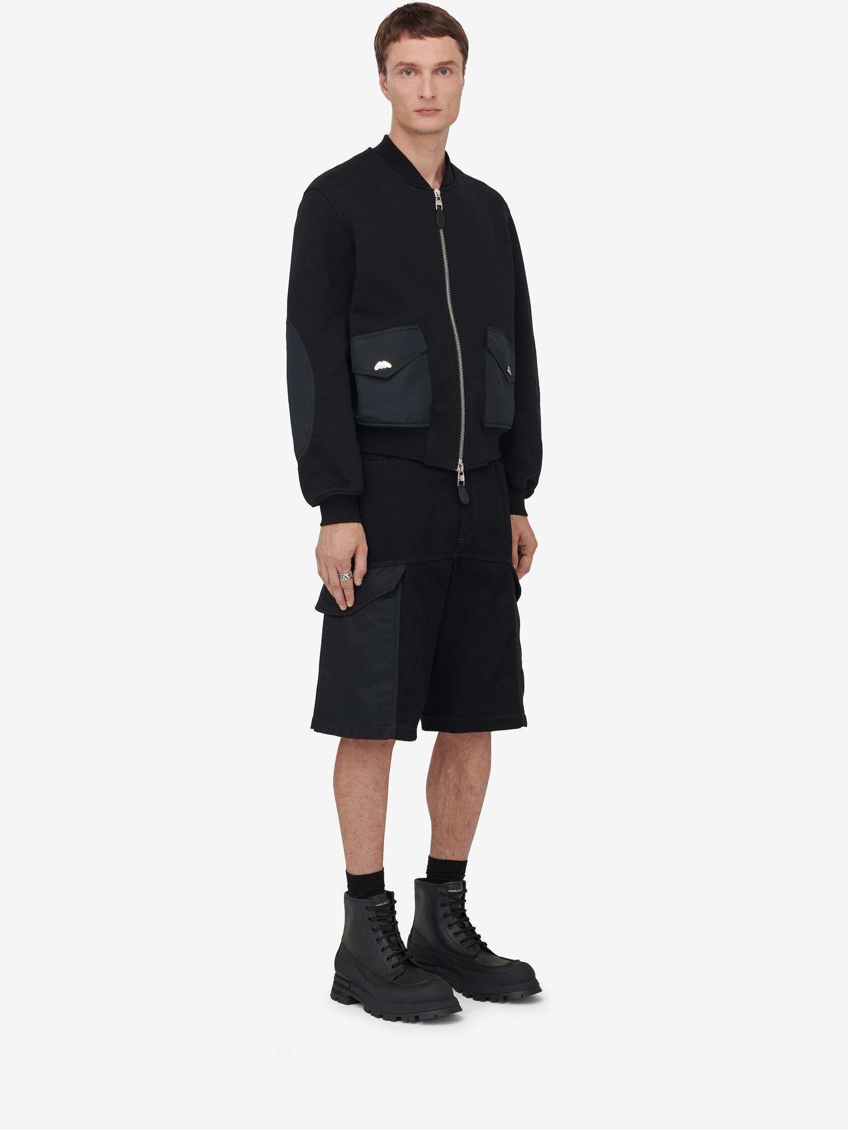 Men's Hybrid Bomber Jacket in Black - 3