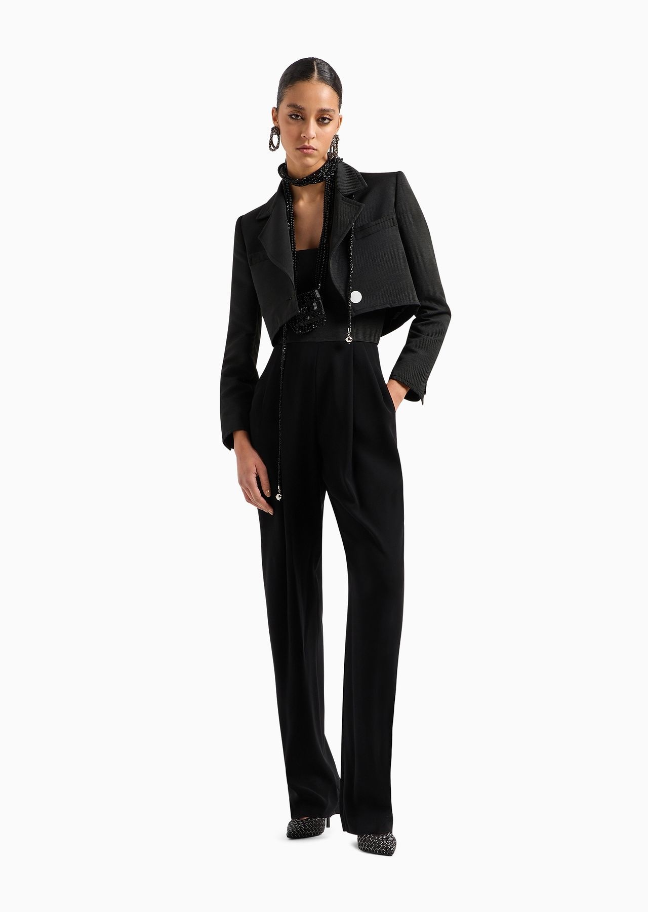 Cropped jacket with lapels in technical faille - 4