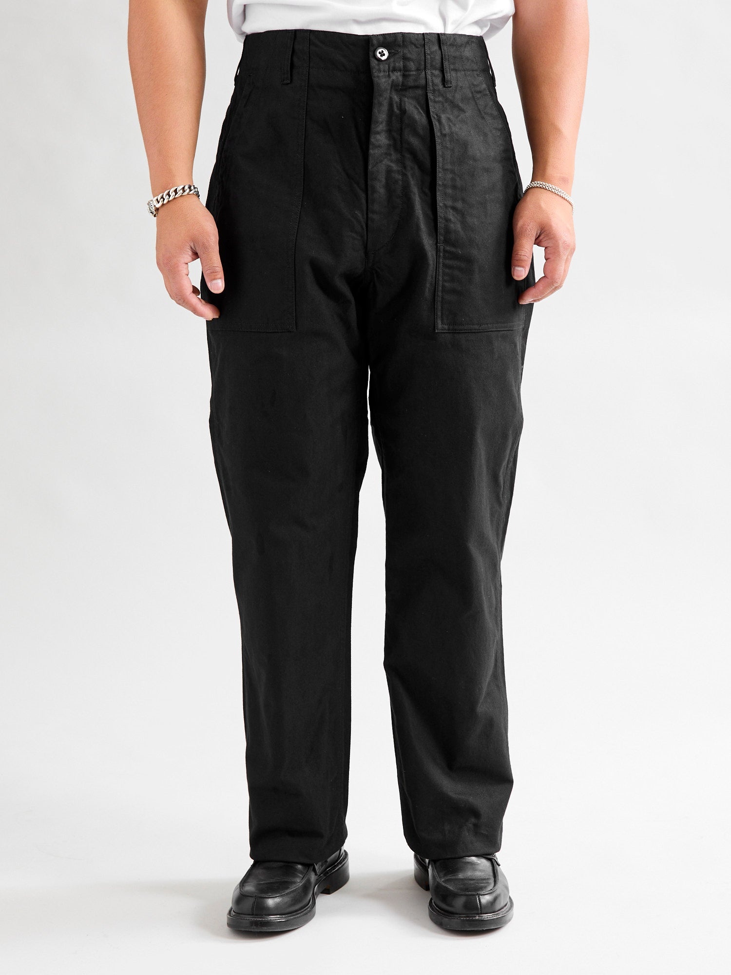 Brushed Herringbone Fatigue Pants in Black - 2