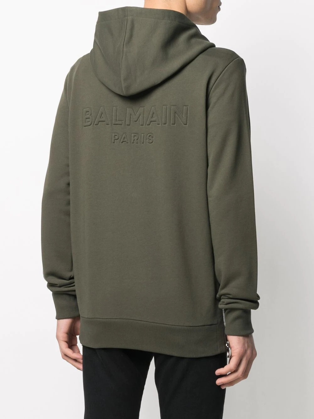 zipped logo embossed hoodie - 4