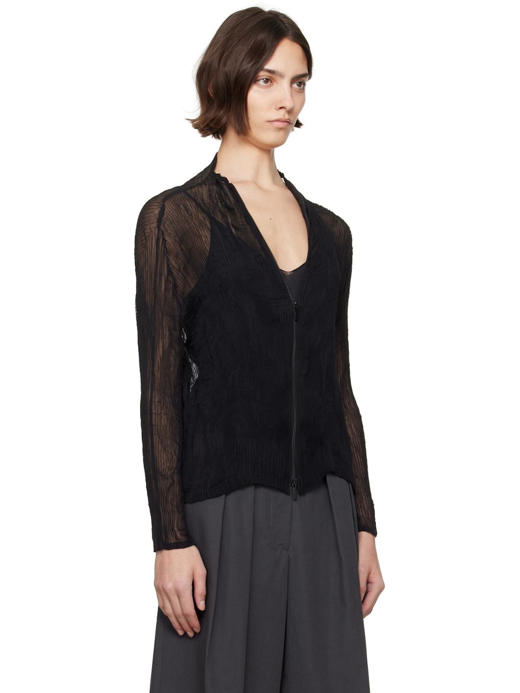 Black Chiffon Twist BK/WT-56 Blouse - 2