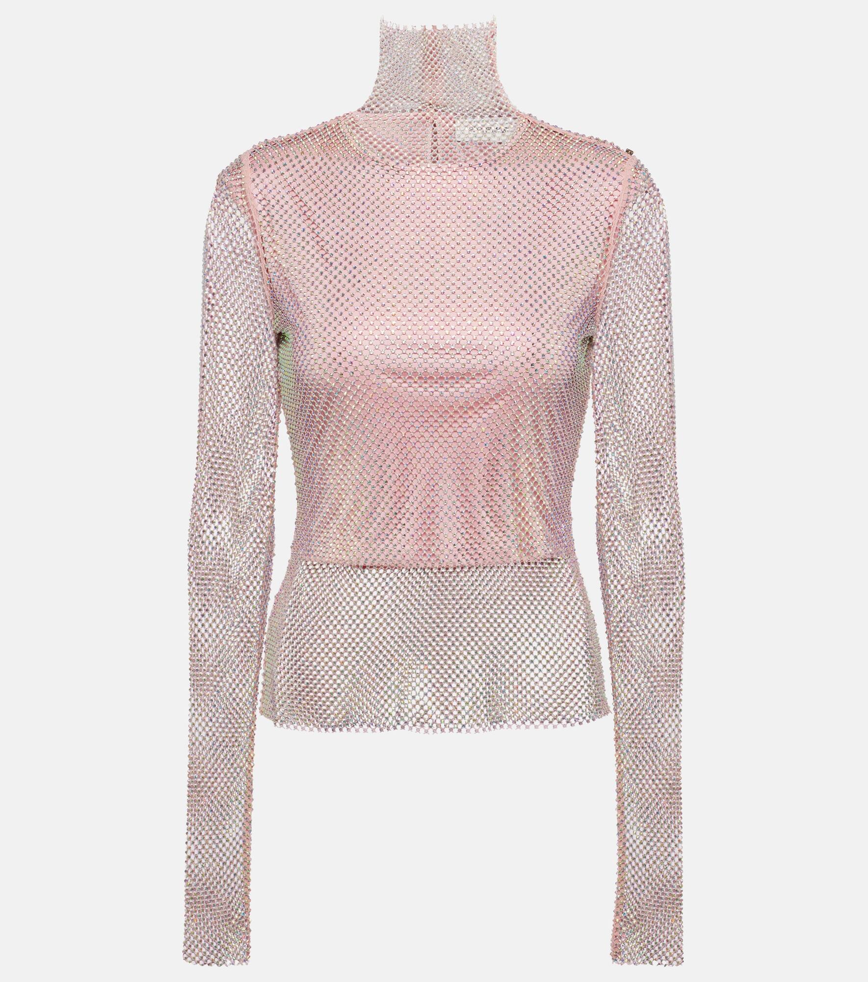 Fishnet embellished turtleneck top - 1