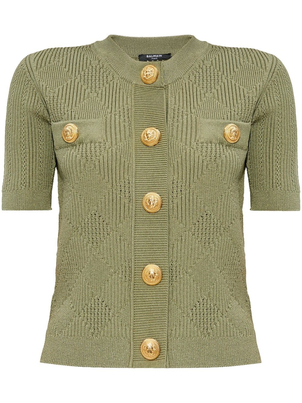 gingham openwork knit cardigan - 1