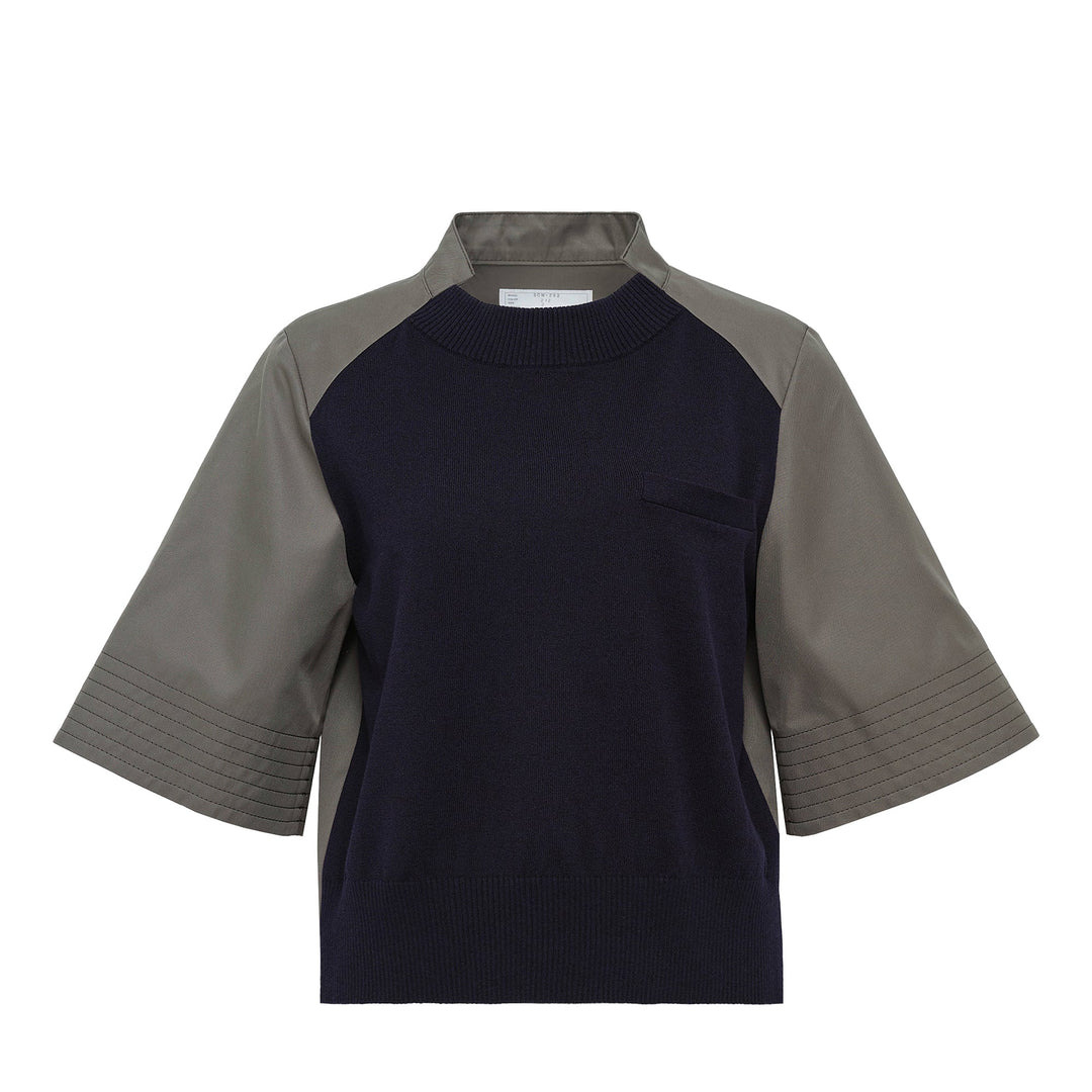 Cotton Gabardine X Knit Pullover - 1