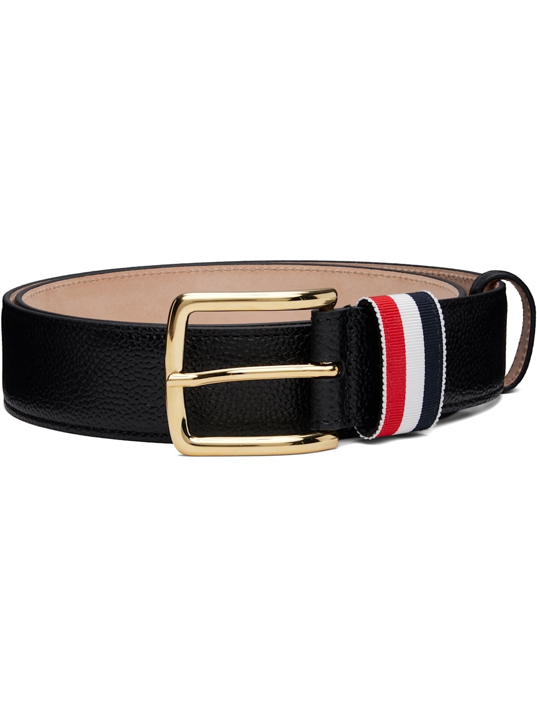Black Pebble Grain Striped Loop Belt - 1